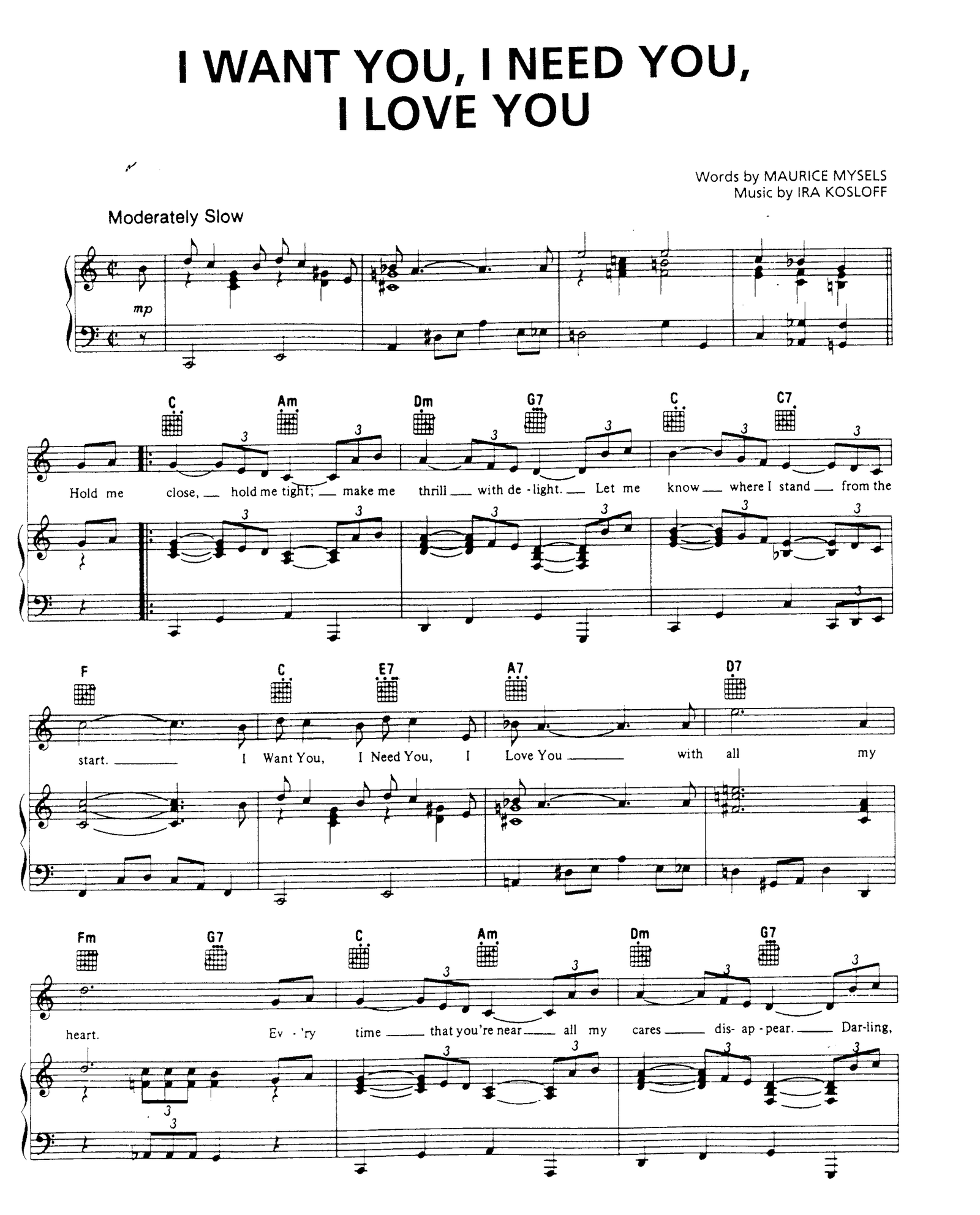 I Want You, I Need You, I Love You sheet music