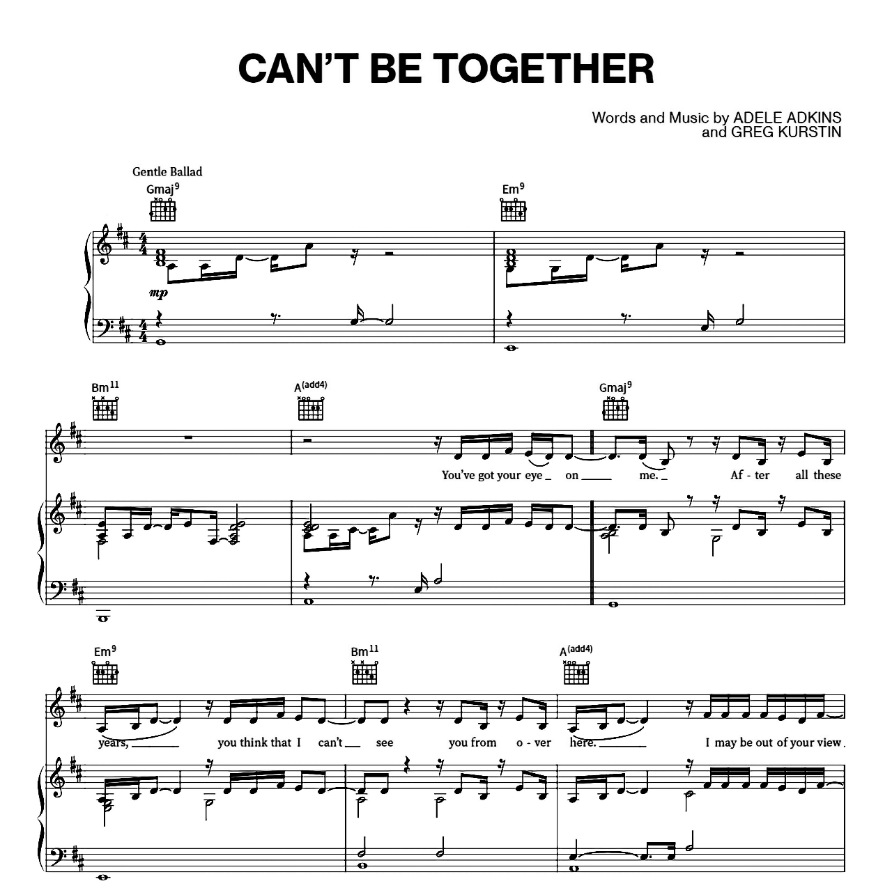 Can't Be Together sheet music