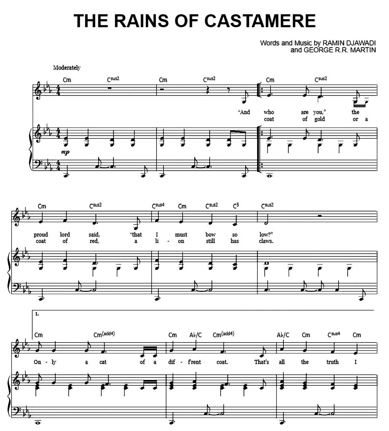 The Rains Of Castamere (from Game Of Thrones) sheet music