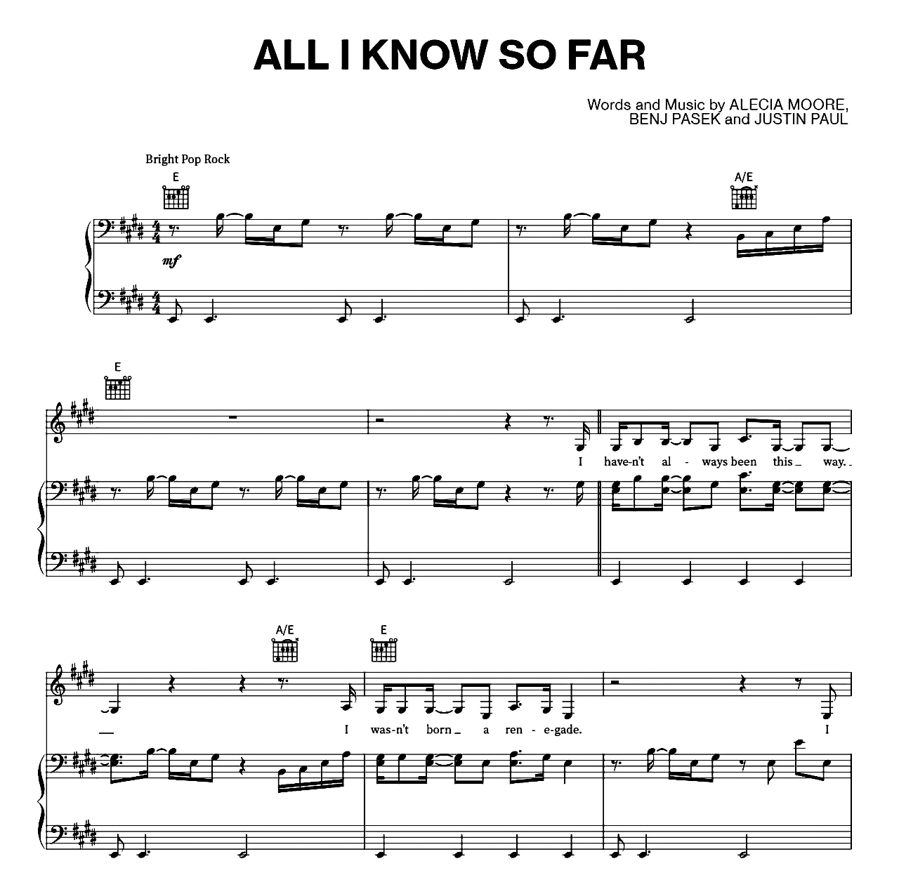 All I Know So Far sheet music