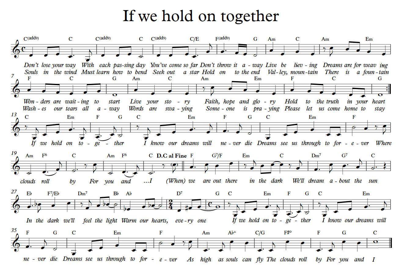 If We Hold On Together sheet music