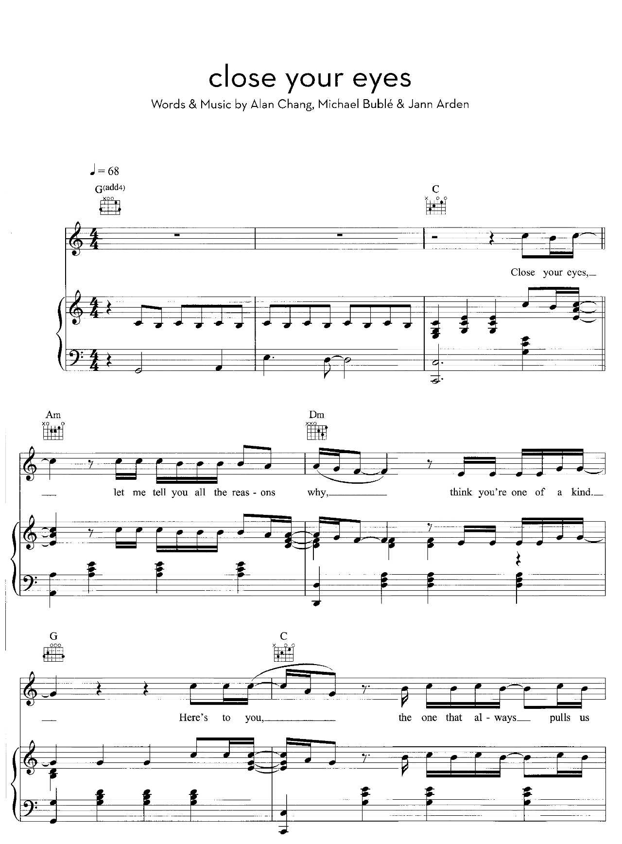 Close Your Eyes sheet music