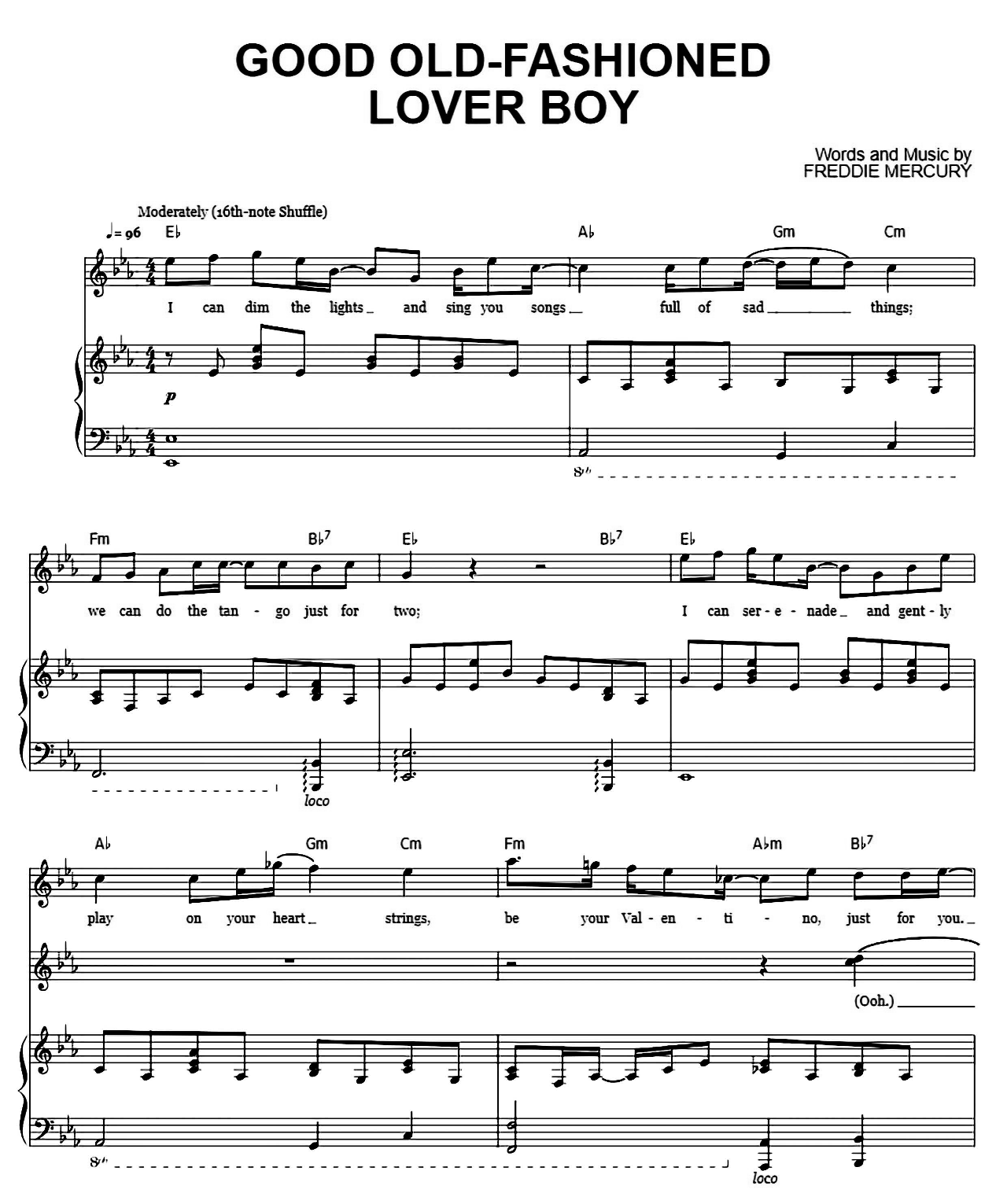 Good Old Fashioned Lover Boy sheet music