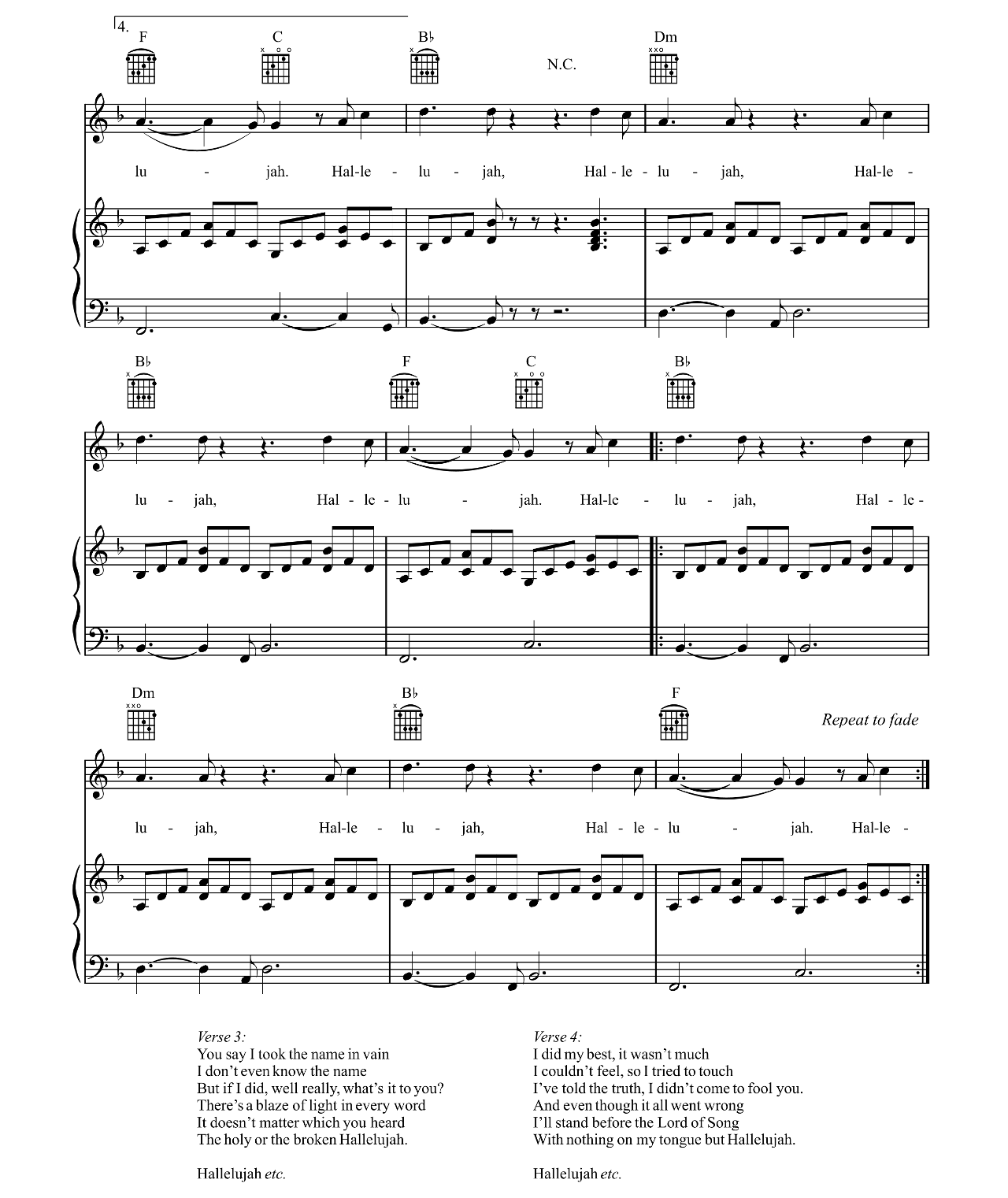 Hallelujah sheet music 3