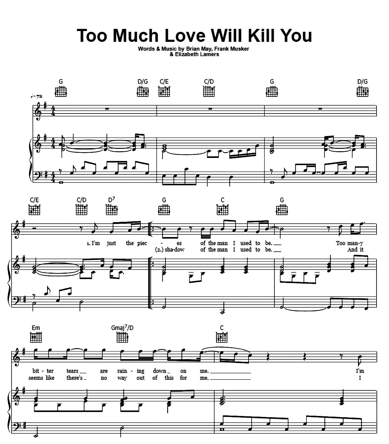 Too Much Love Will Kill You sheet music