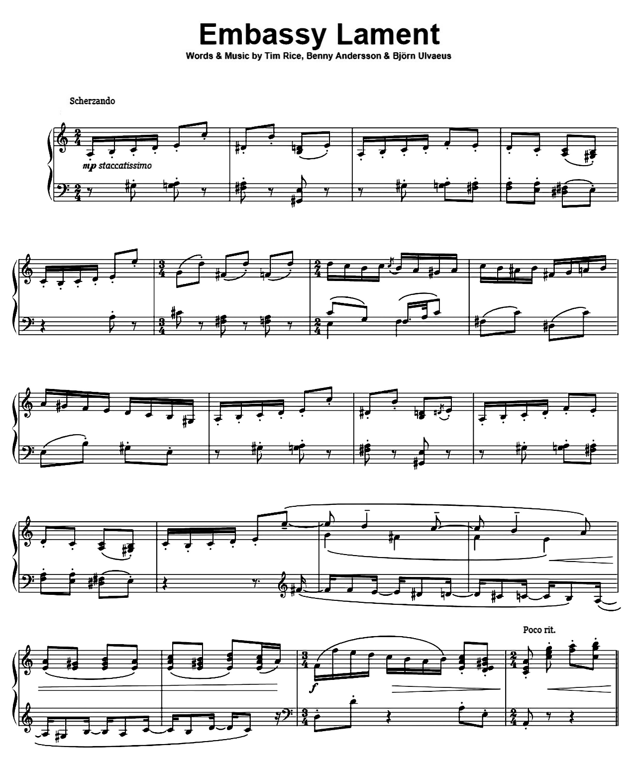 Embassy Lament (from Chess) sheet music