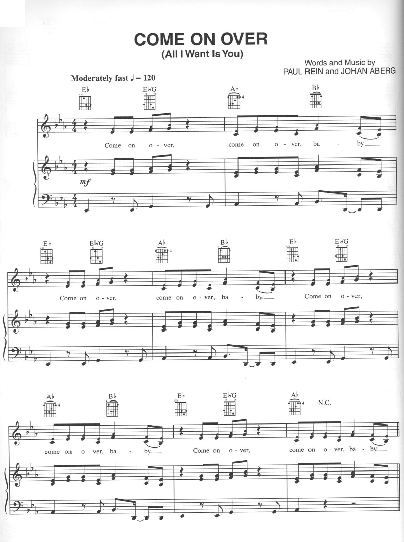 Come On Over (All I Want Is You) sheet music