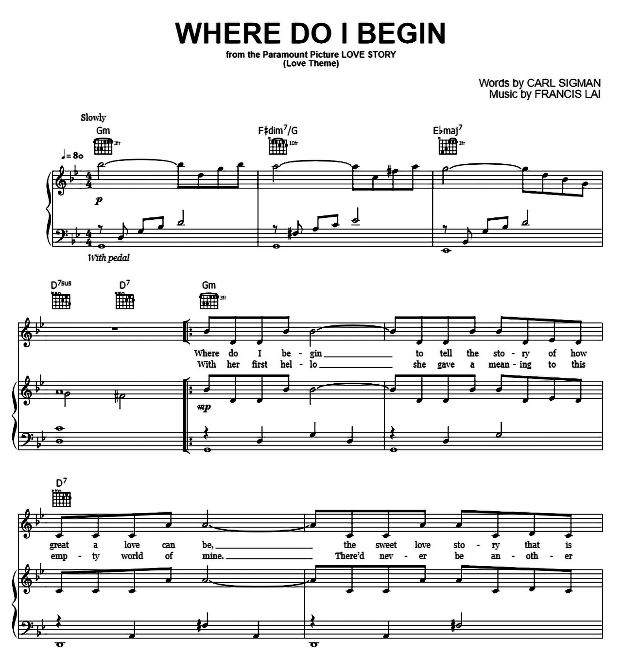 Where Do I Begin (from Love Story) sheet music