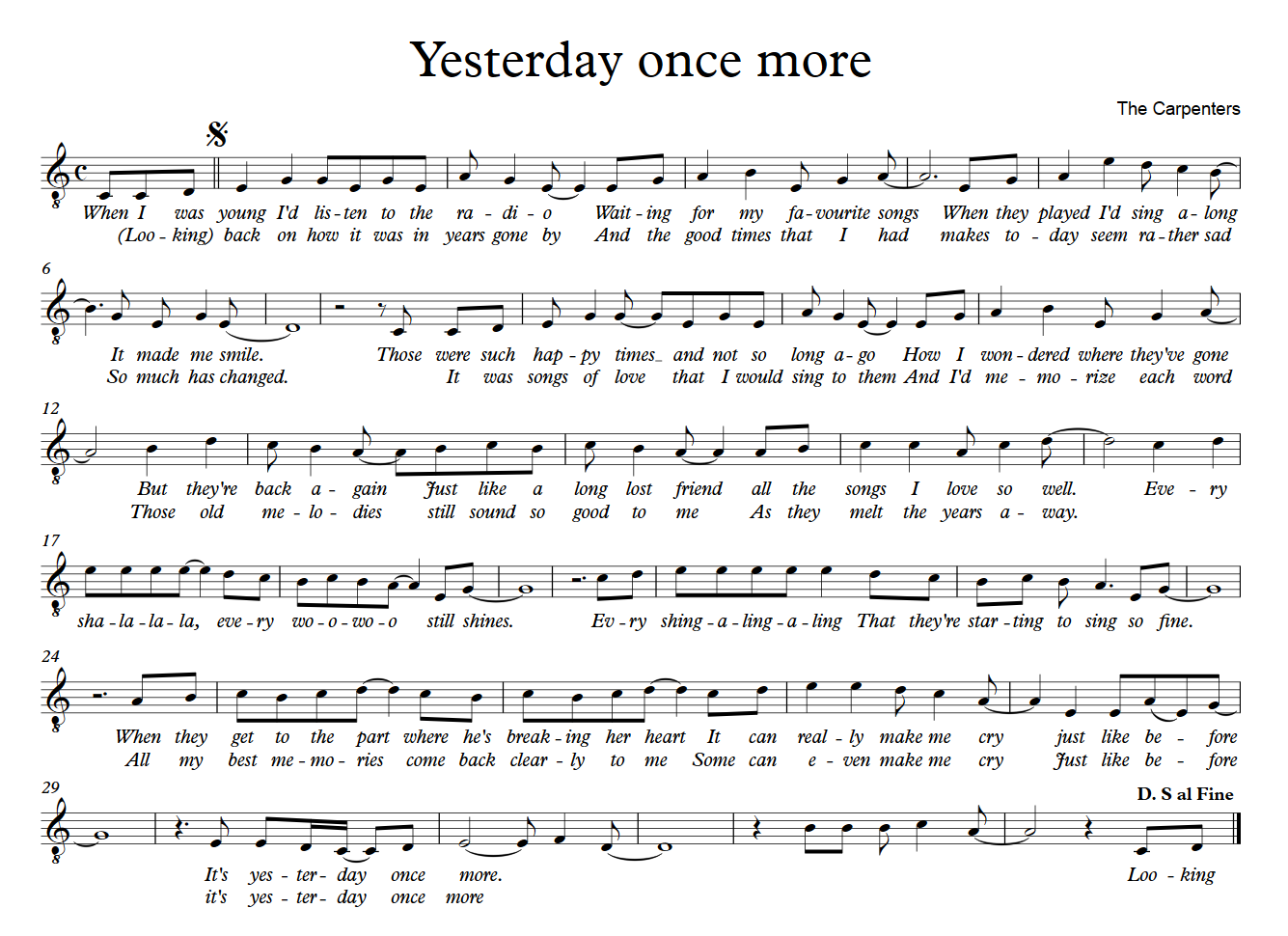 Yesterday Once More sheet music