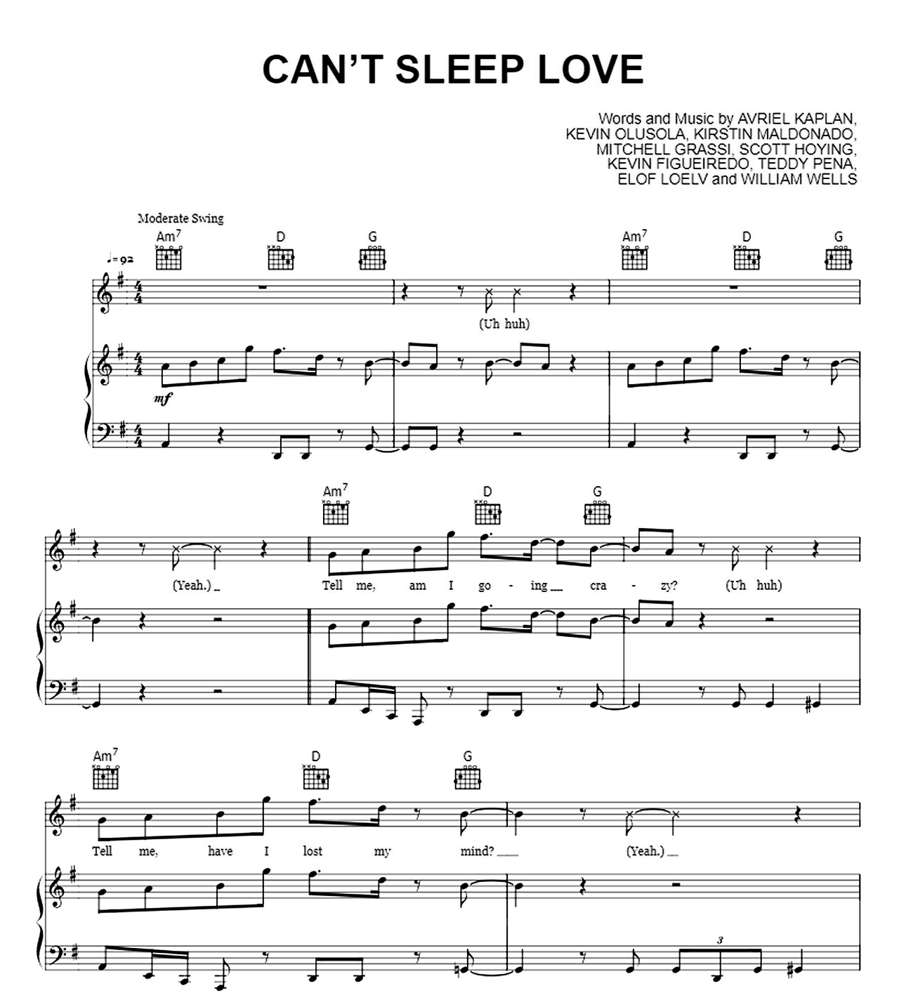 Can't Sleep Love sheet music