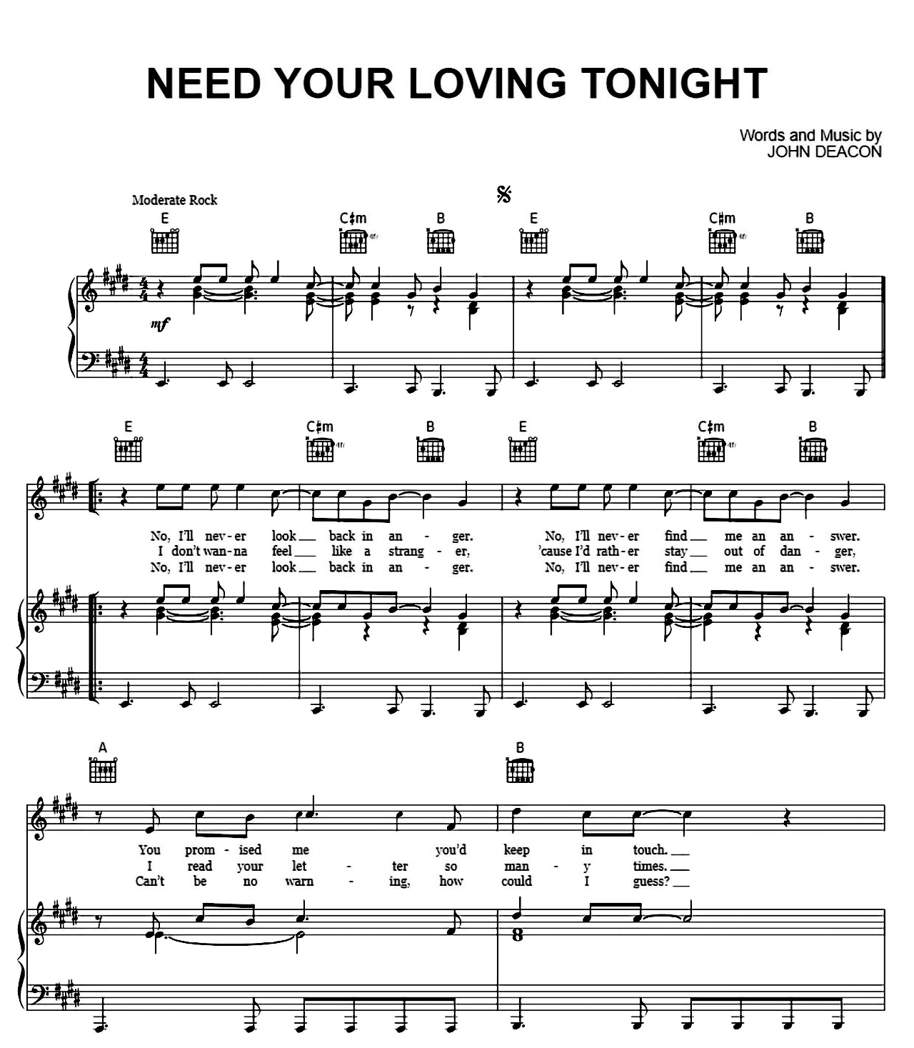 Need Your Loving Tonight sheet music