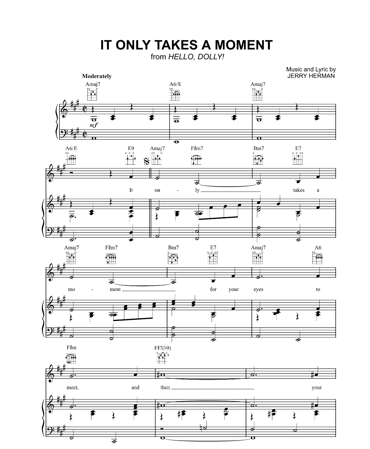 It Only Takes A Moment (from Hello Dolly) sheet music