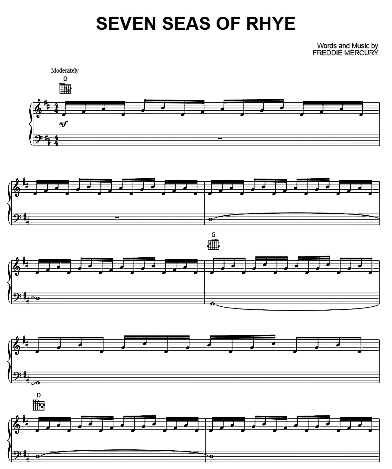 Seven Seas Of Rhye sheet music