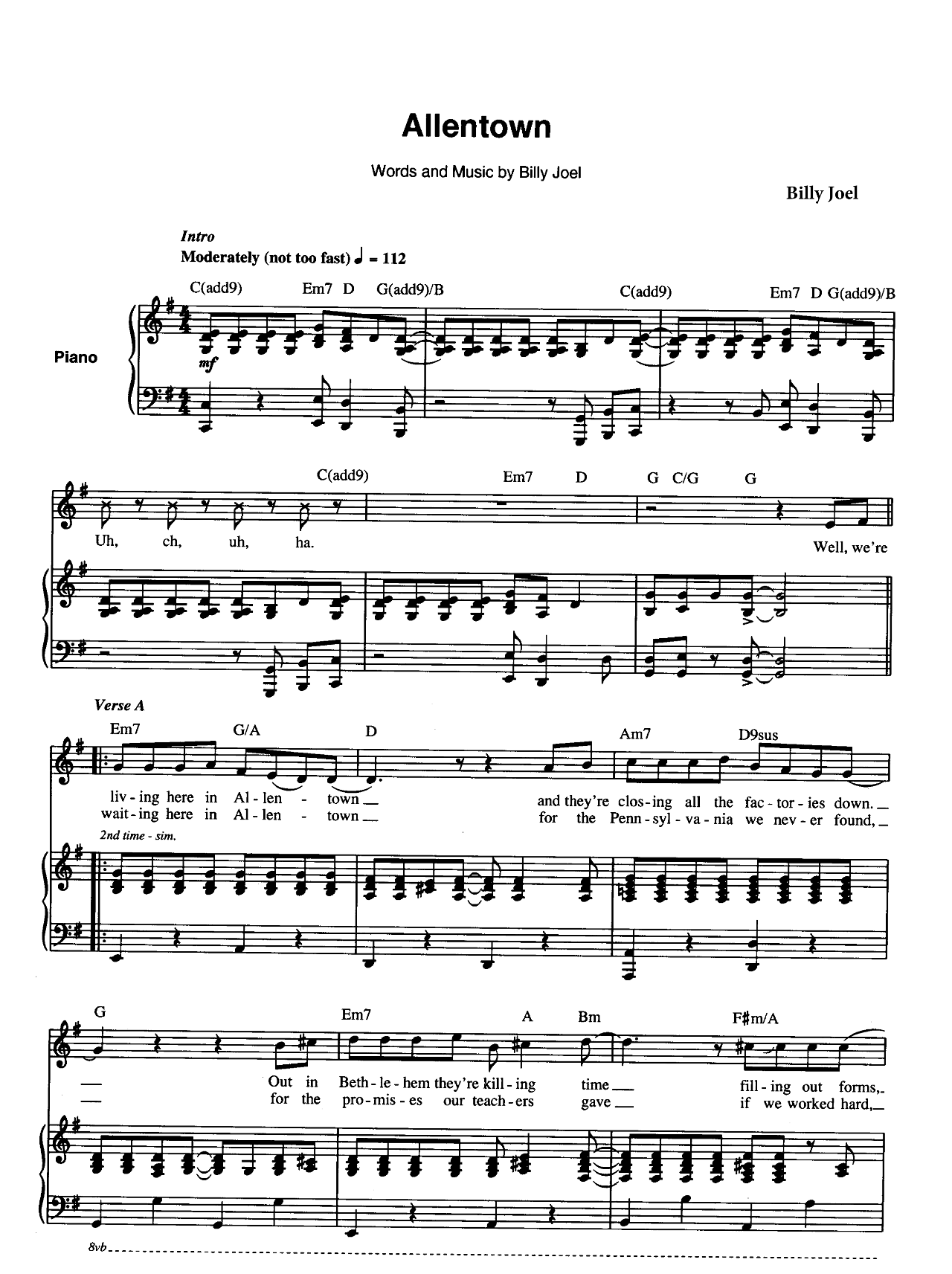 Allentown sheet music