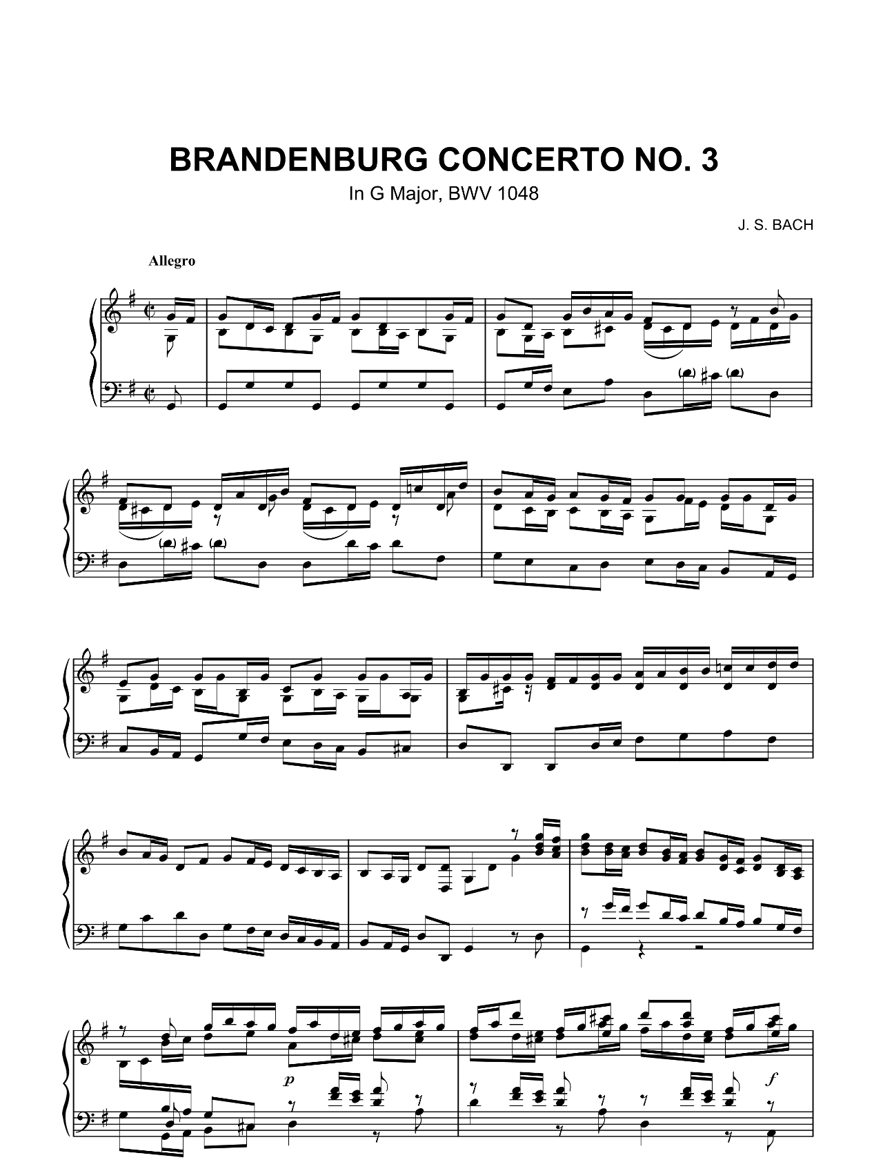 Brandenburg Concerto No 3 BWV 1048 sheet music