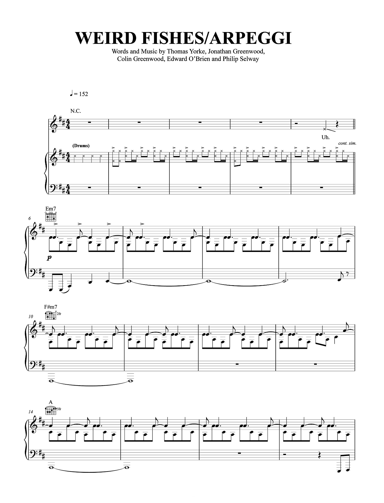 Weird Fishes Arpeggi sheet music