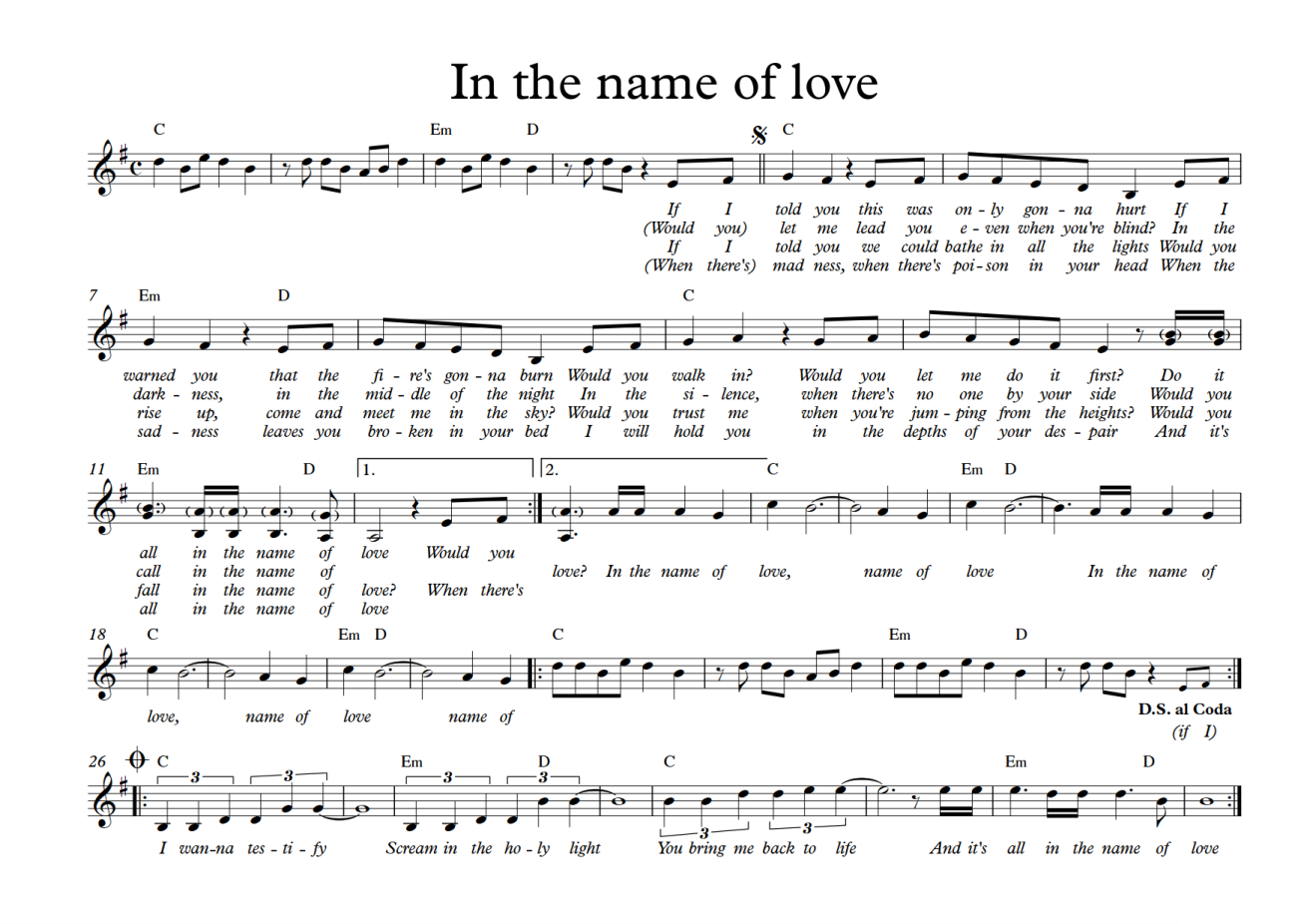 In The Name Of Love sheet music