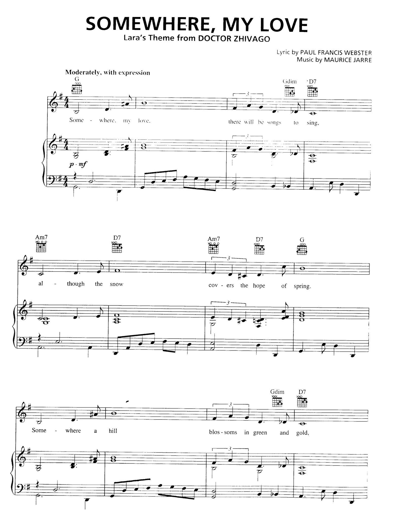 Somewhere, My Love sheet music