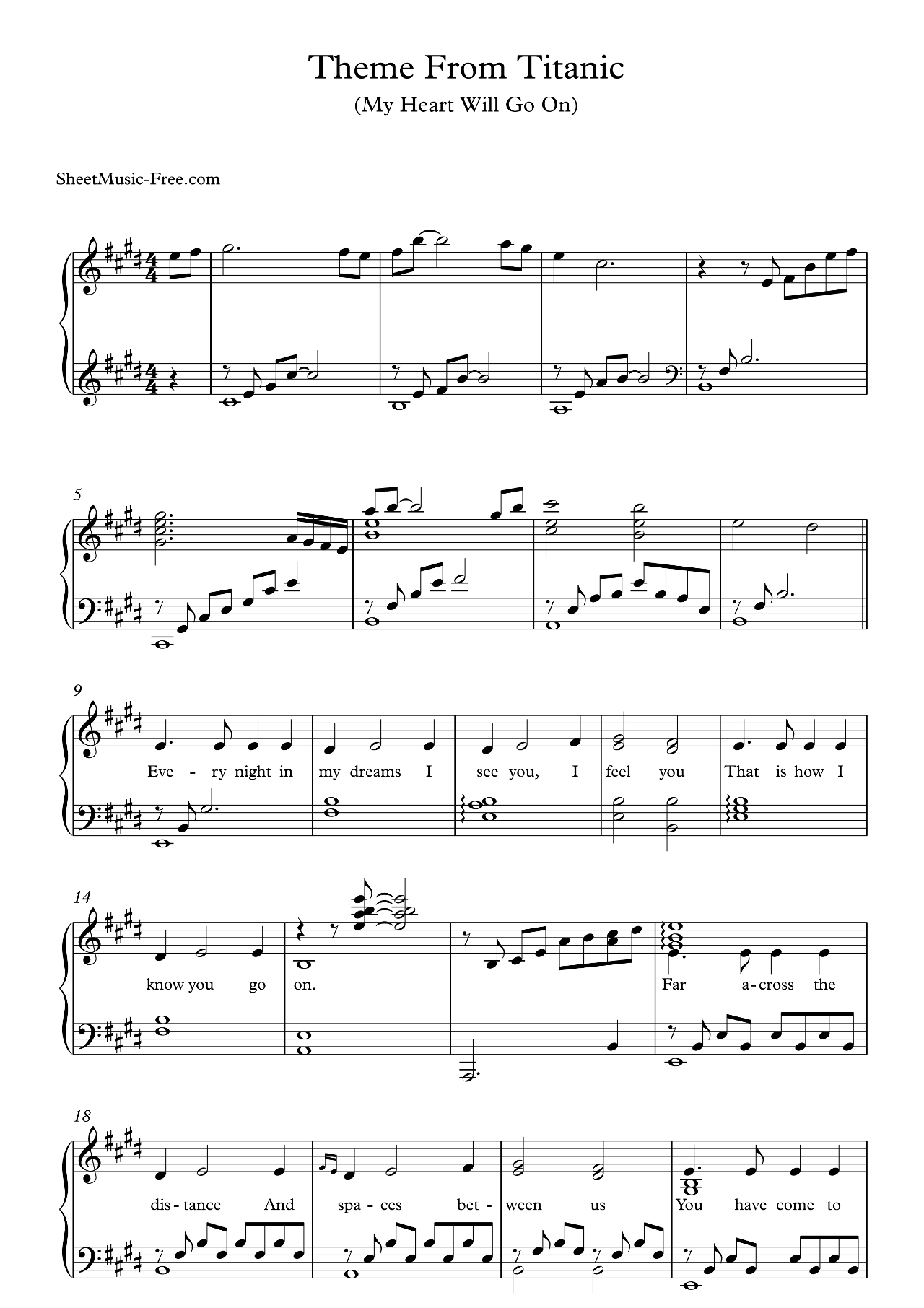 Theme From Titanic (My Heart Will Go On) sheet music