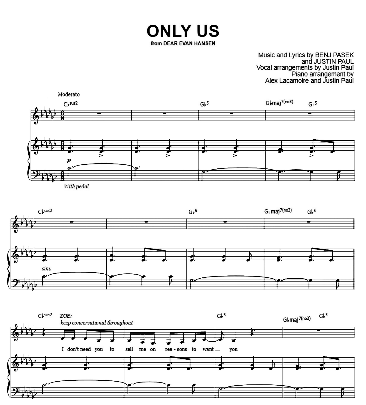 Only Us (from Dear Evan Hansen) sheet music