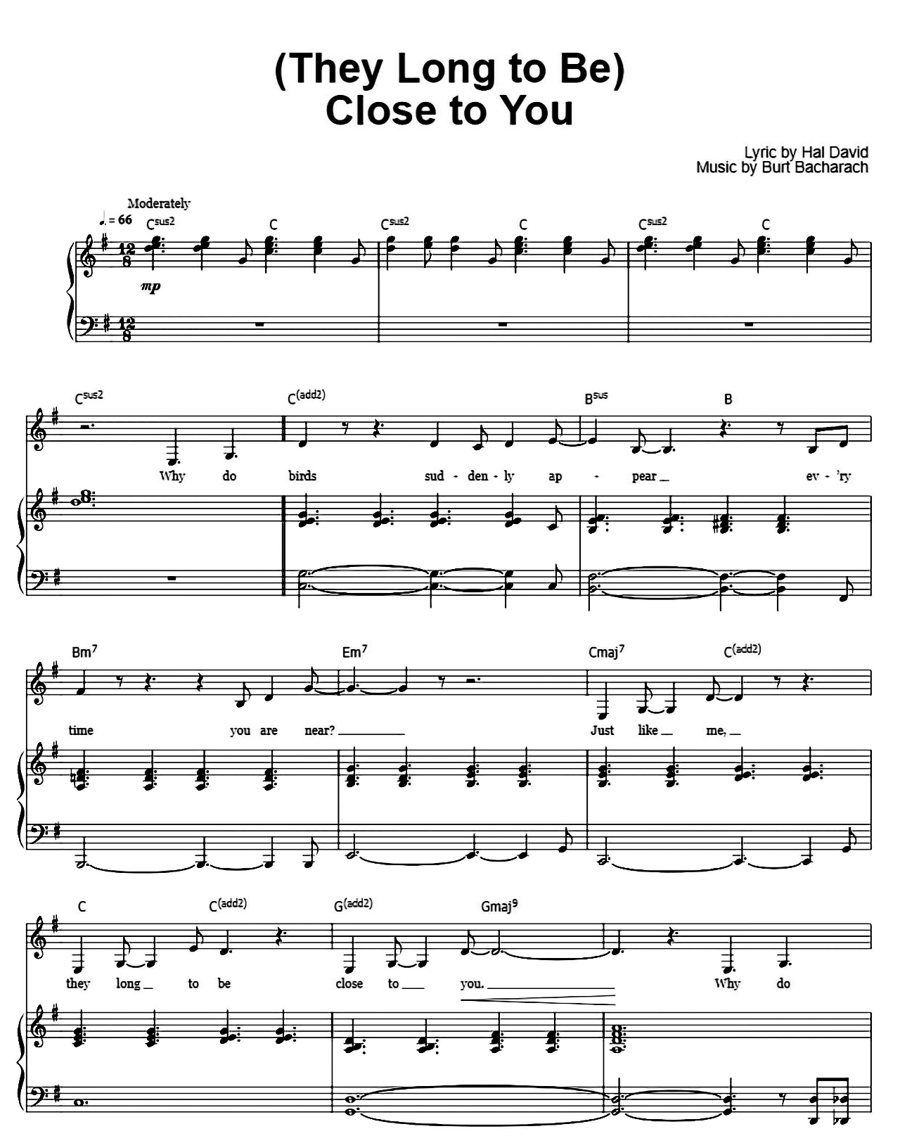 Close To You (They Long To Be) sheet music