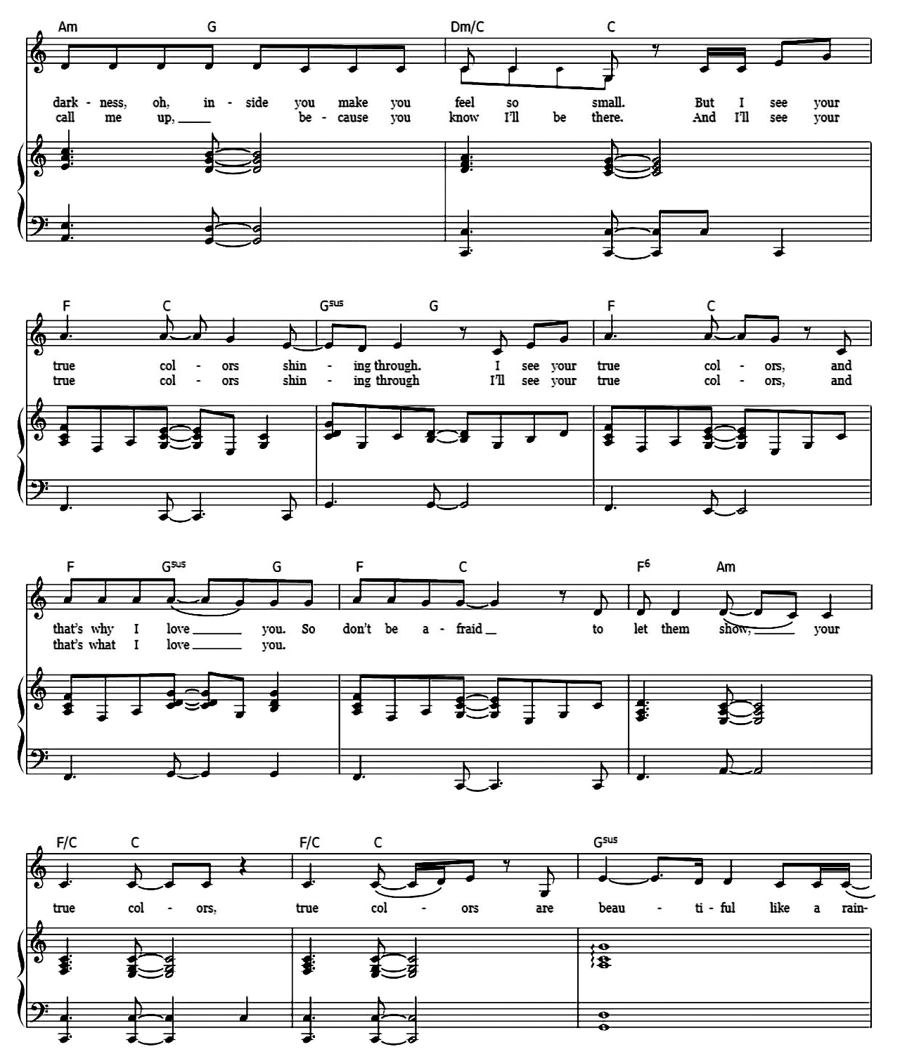 True Colors sheet music 2