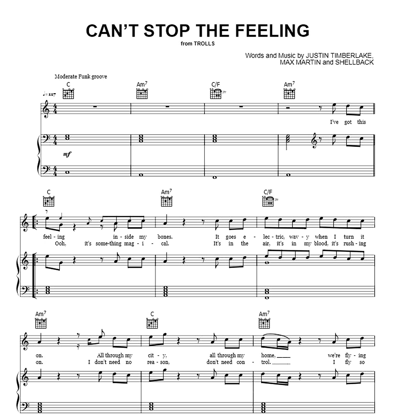 Can't Stop The Feeling sheet music