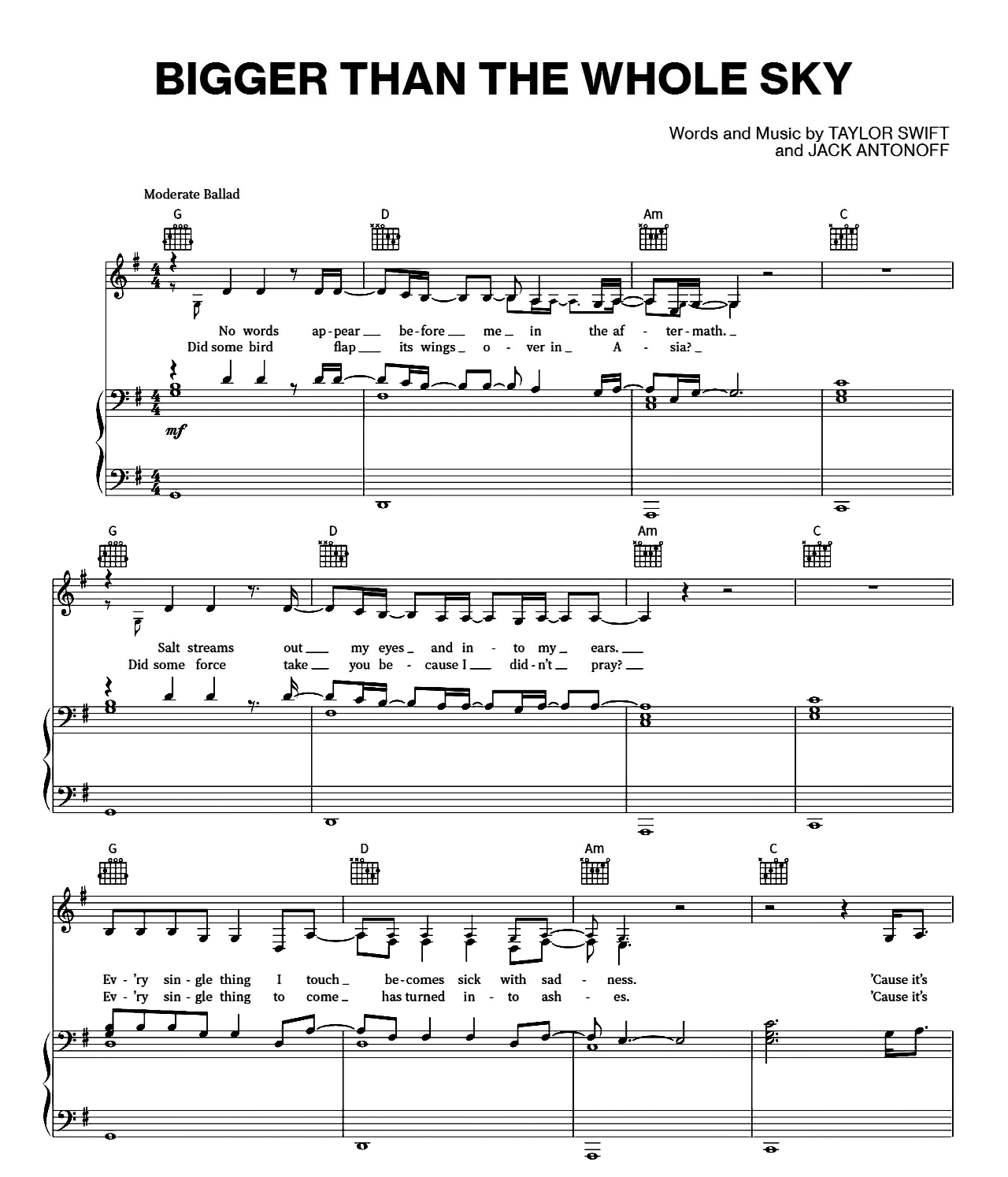 Bigger Than The Whole Sky sheet music