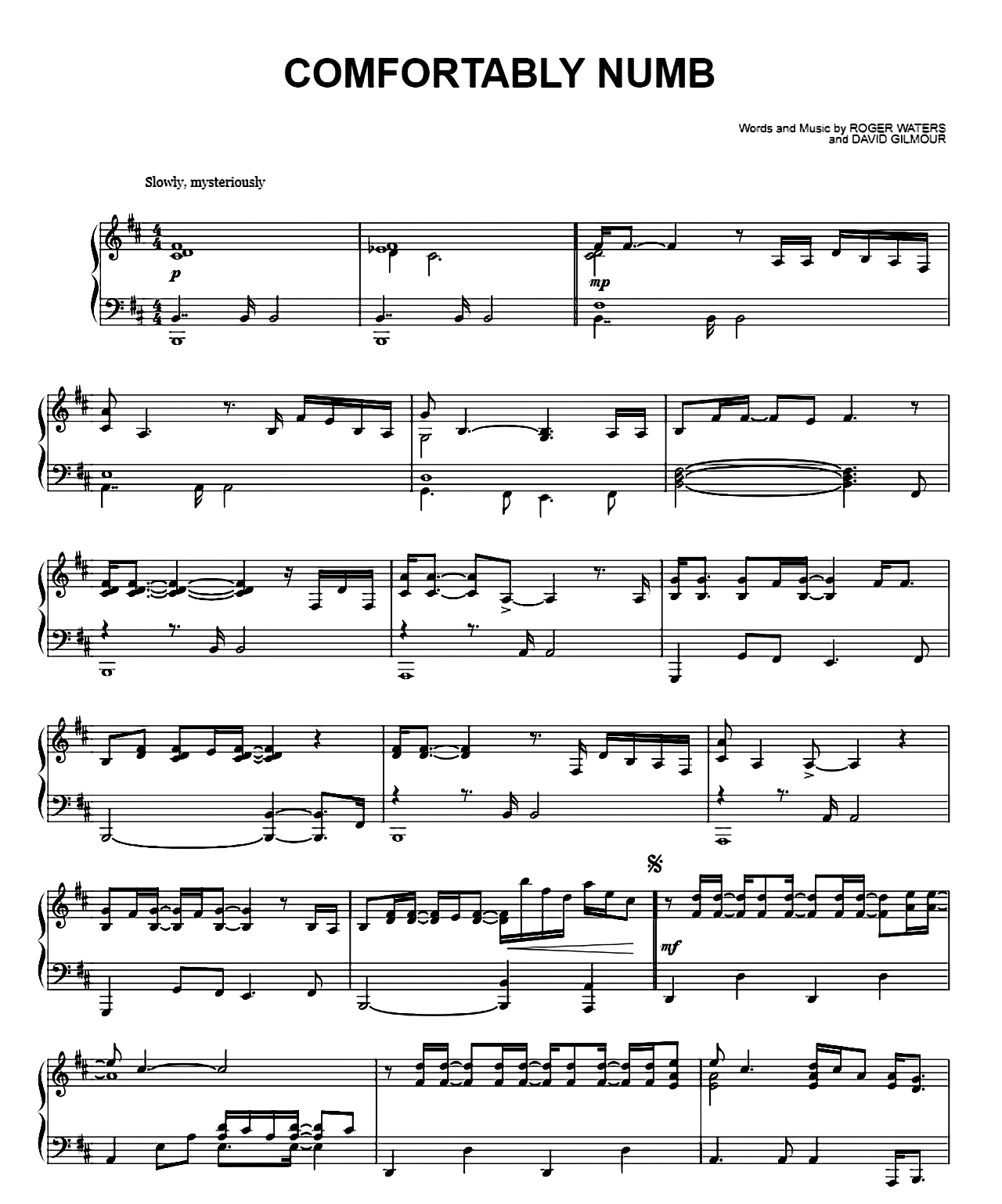Comfortably Numb sheet music