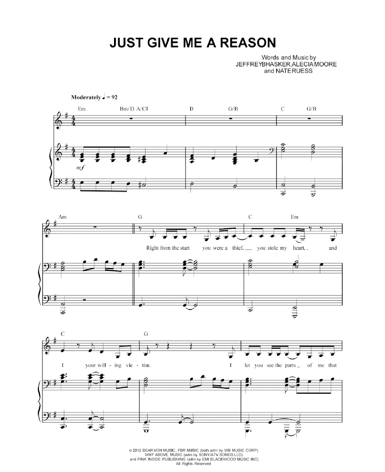 Just Give Me A Reason sheet music