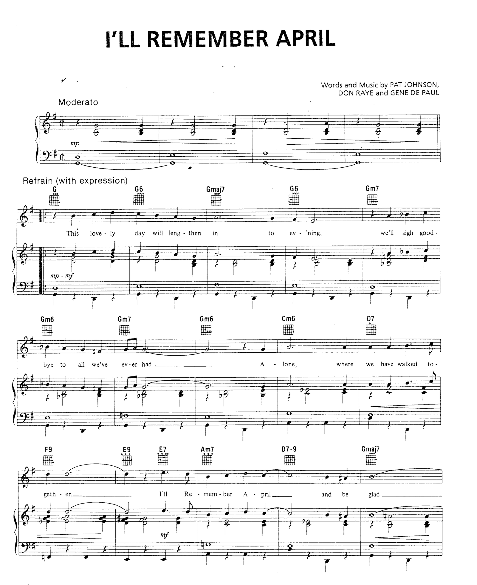 I Ll Remember April sheet music