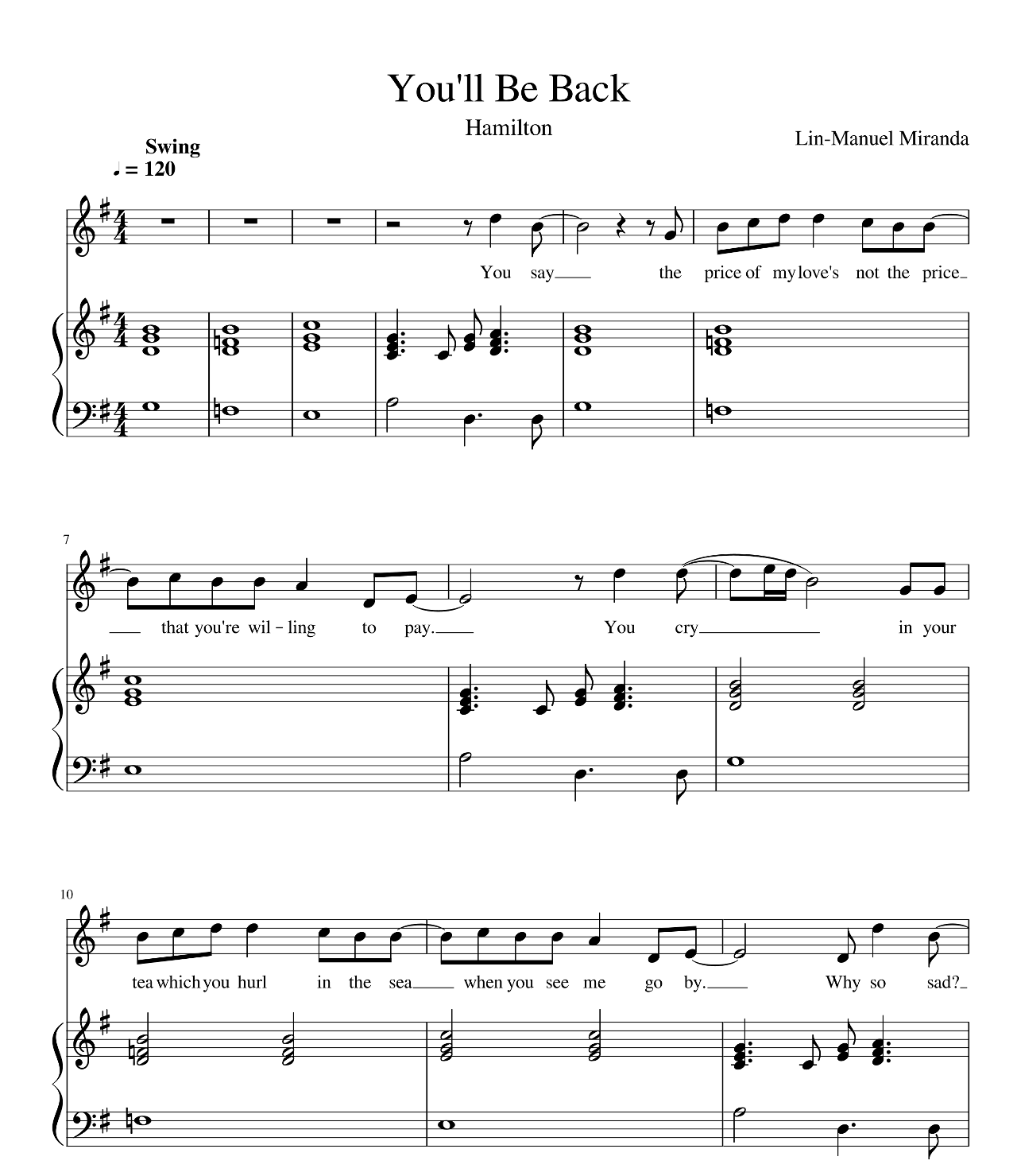 You'll Be Back (from Hamilton) sheet music