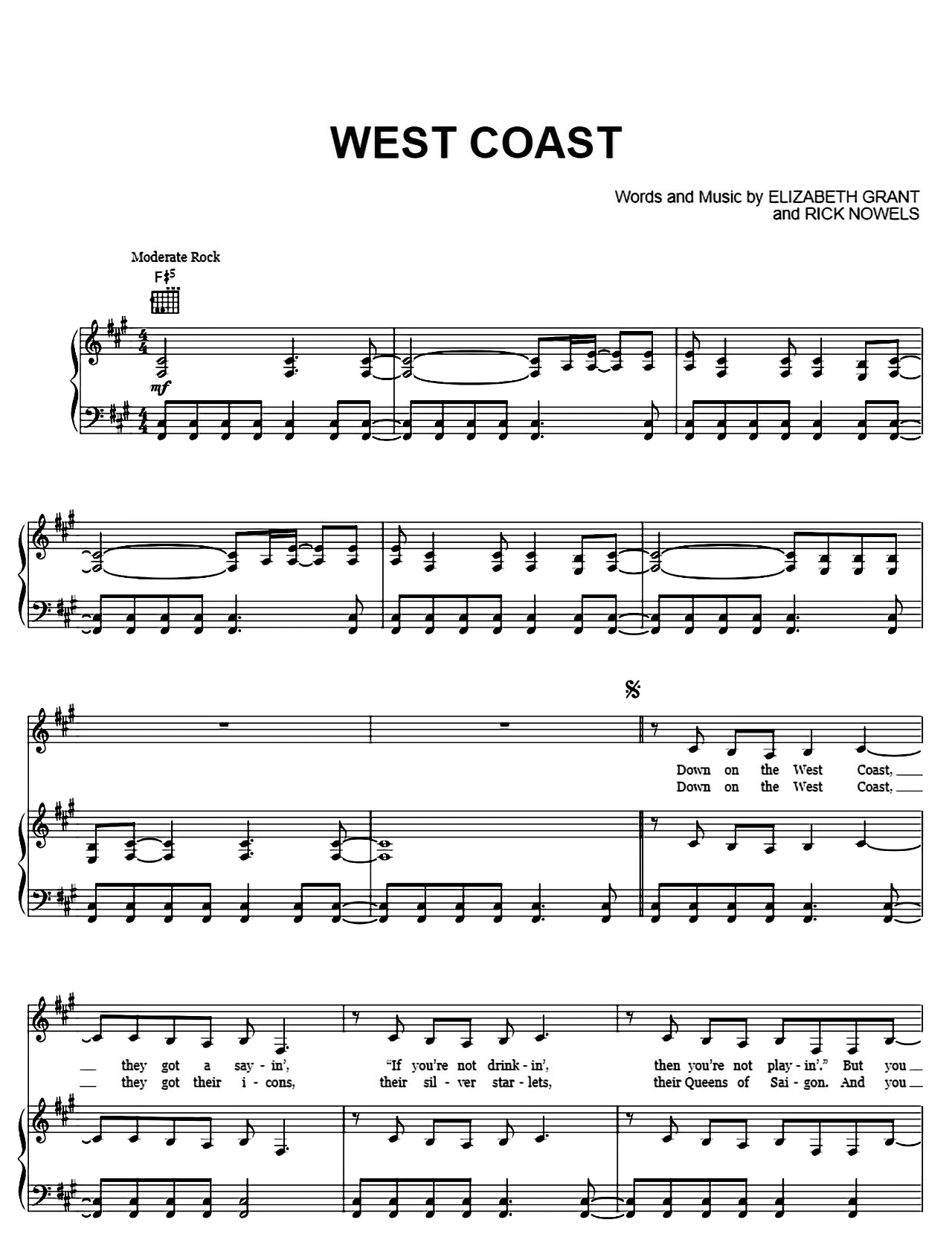 West Coast sheet music