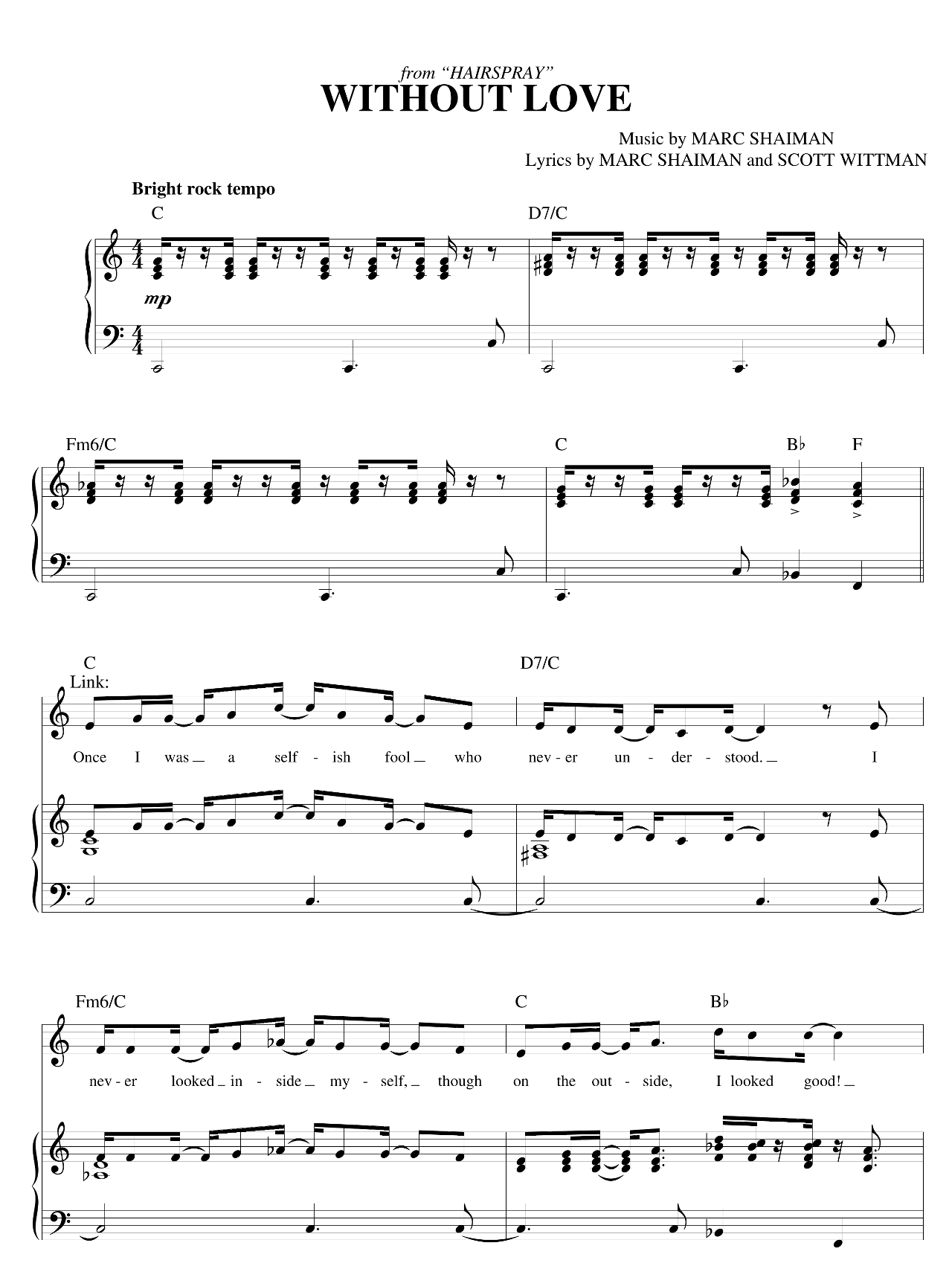 Without Love (from Hairspray) sheet music