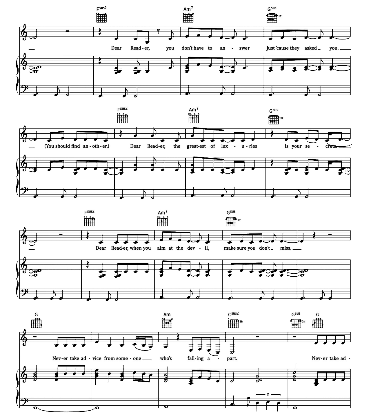 Dear Reader sheet music 3