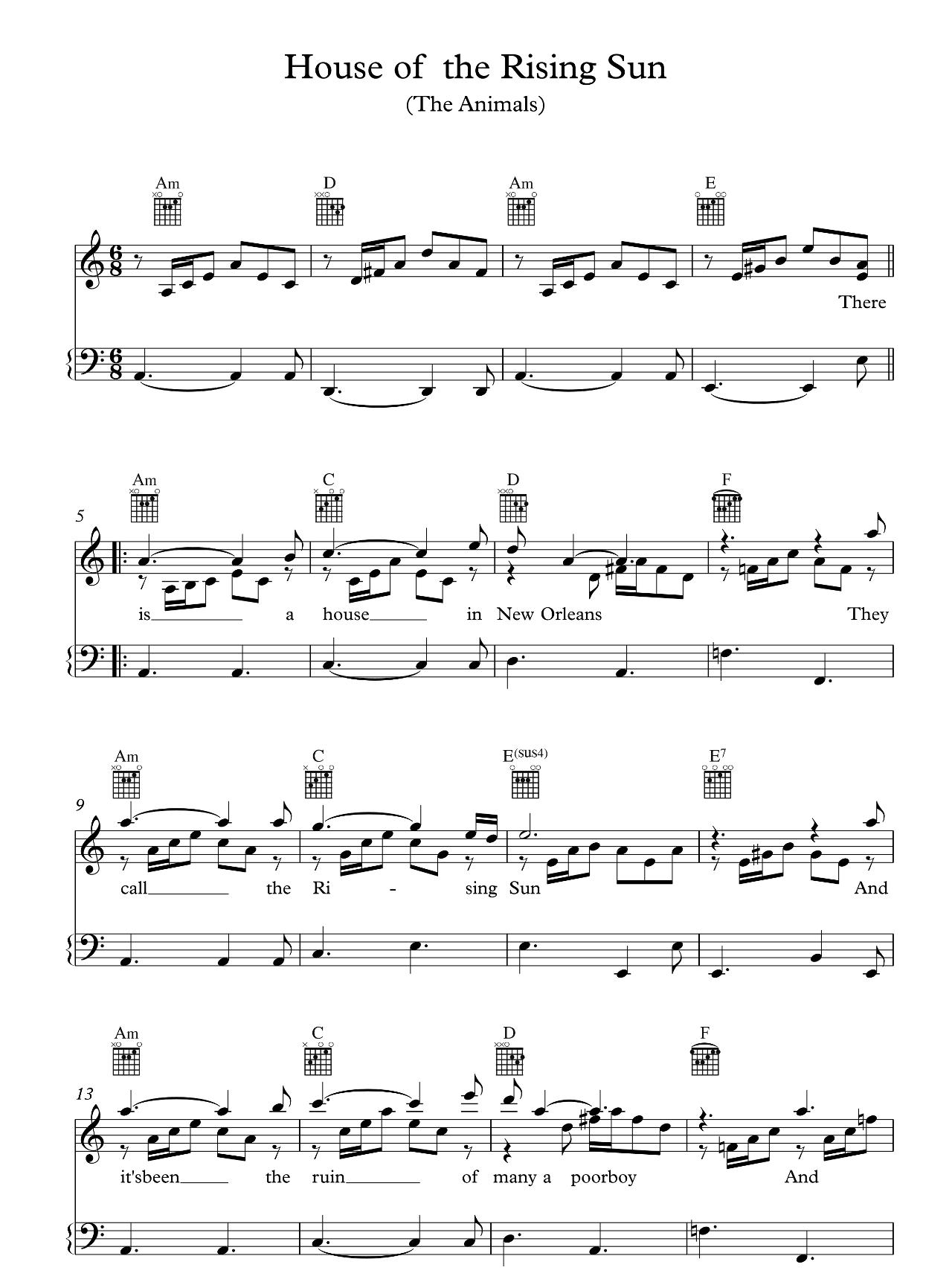 House Of The Rising Sun sheet music