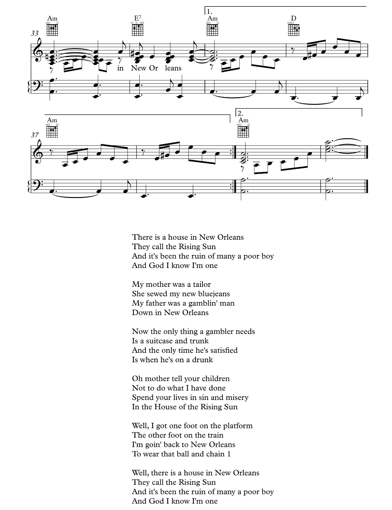 House Of The Rising Sun sheet music 3