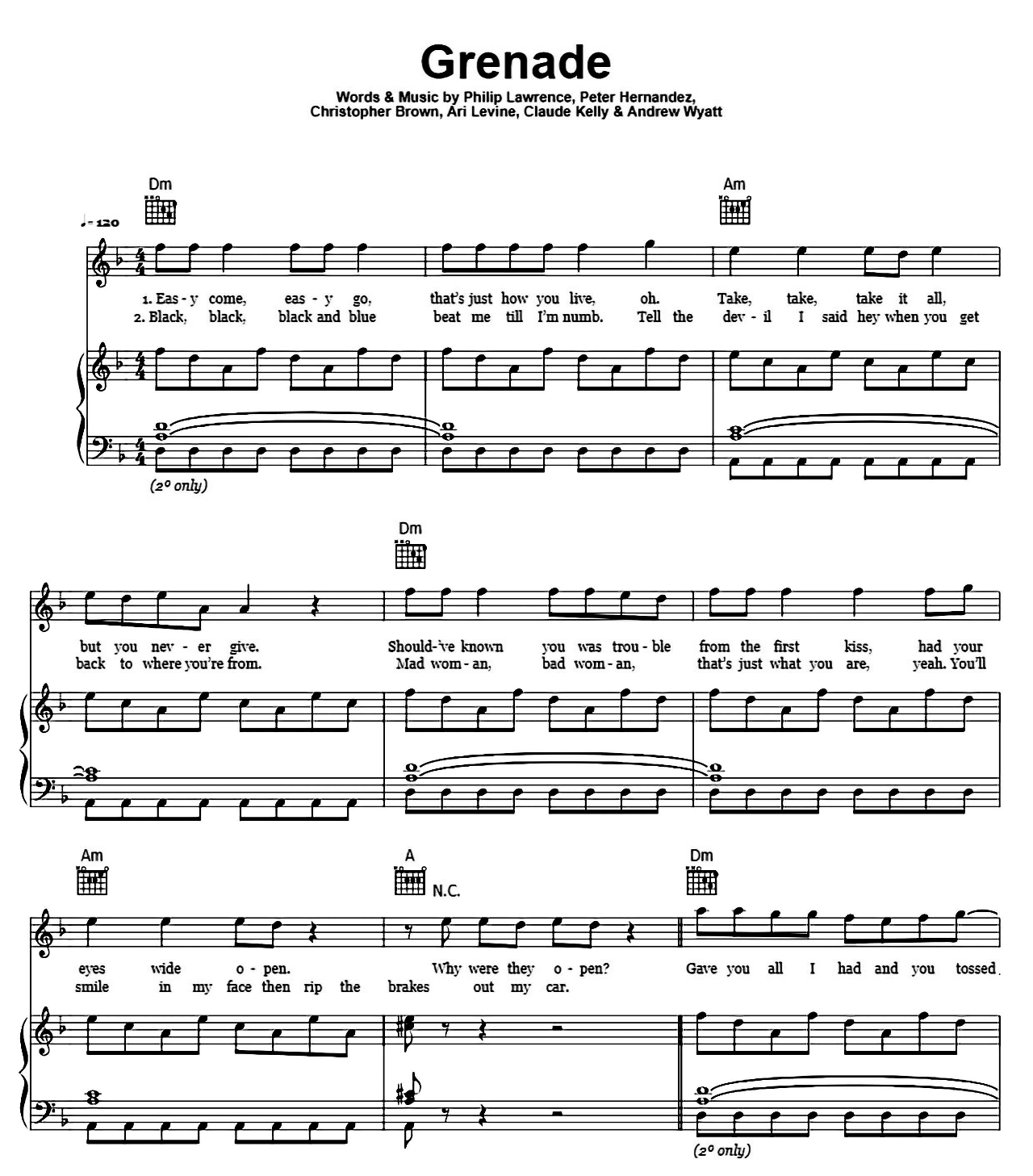 Grenade sheet music