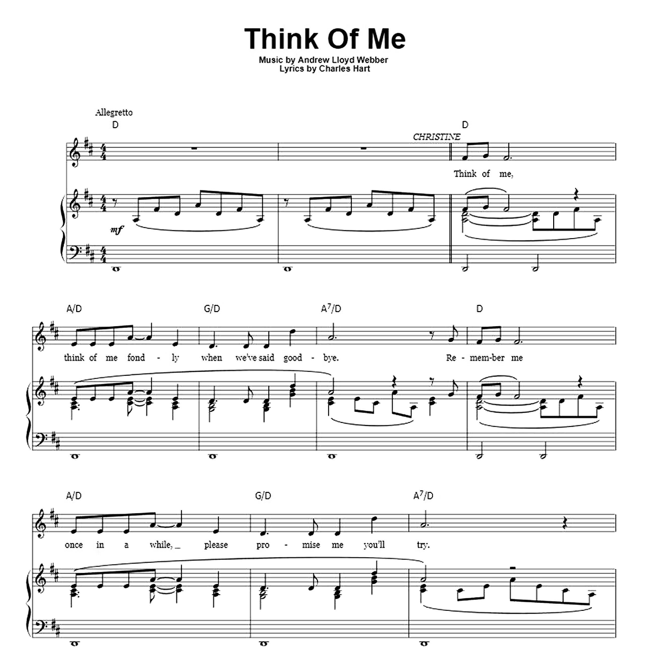 Think Of Me (From The Phantom Of The Opera) sheet music