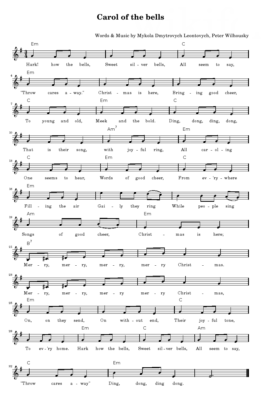 Carol Of The Bells sheet music