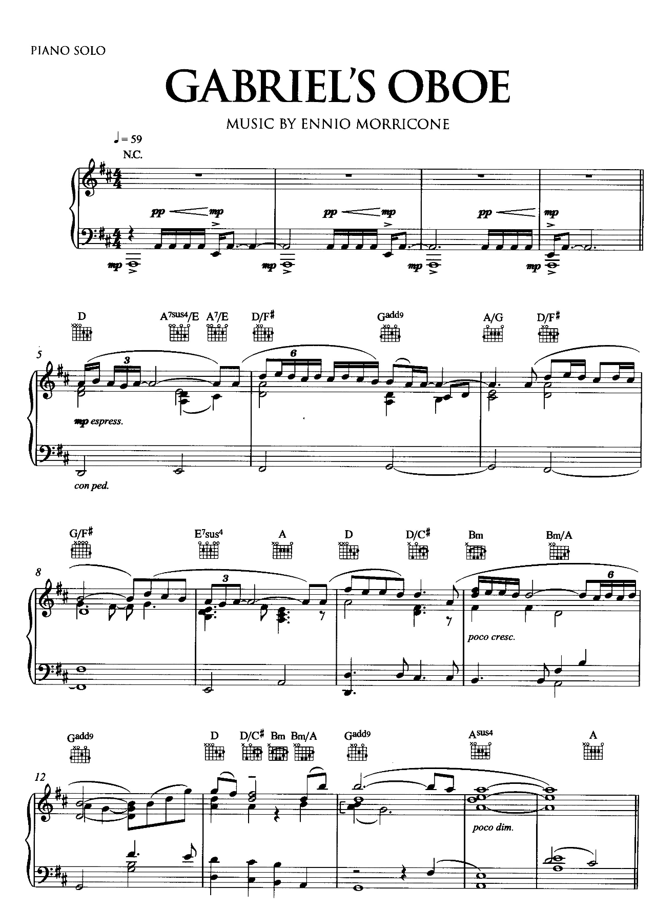 Gabriel's Oboe sheet music