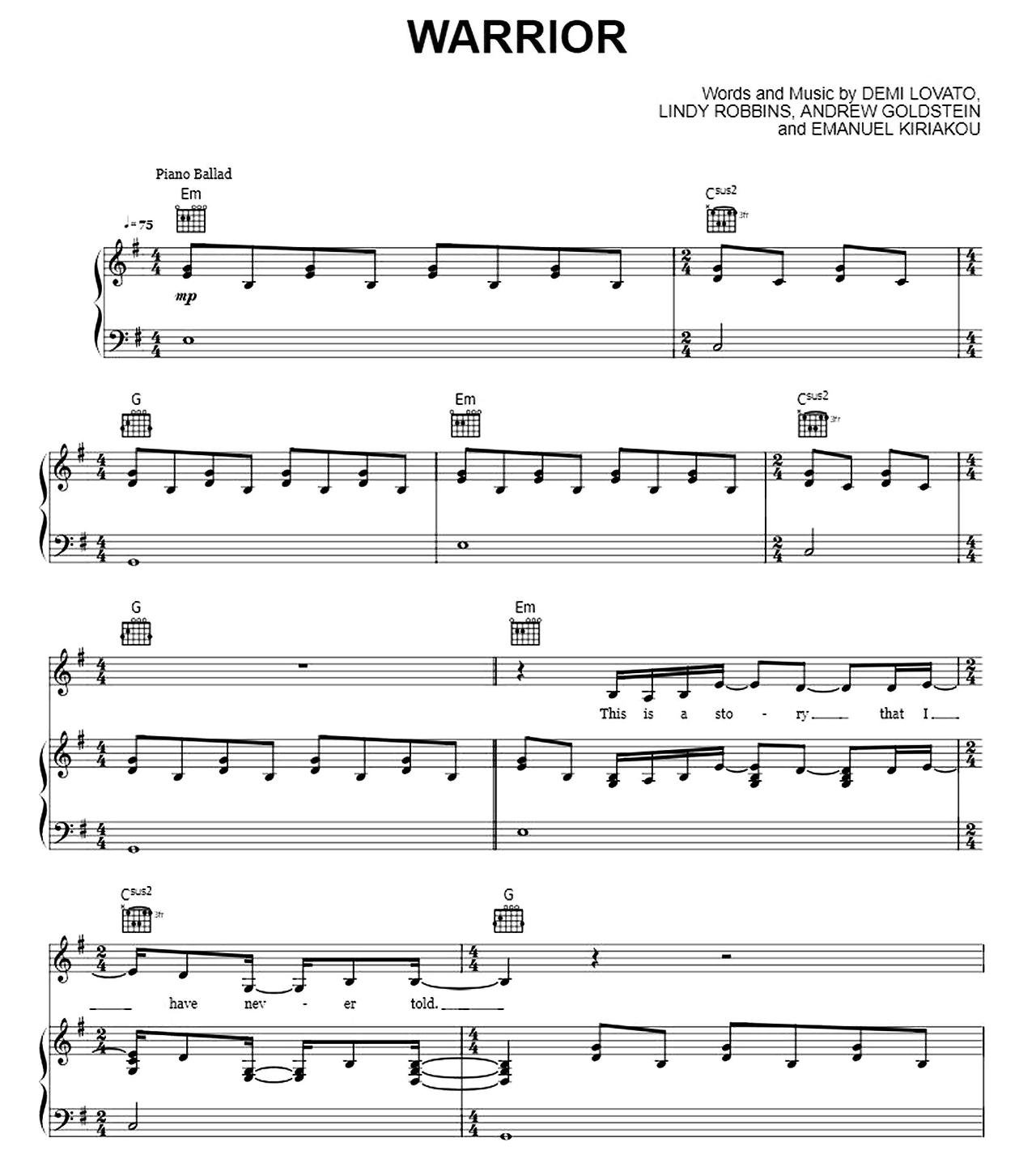 Warrior sheet music
