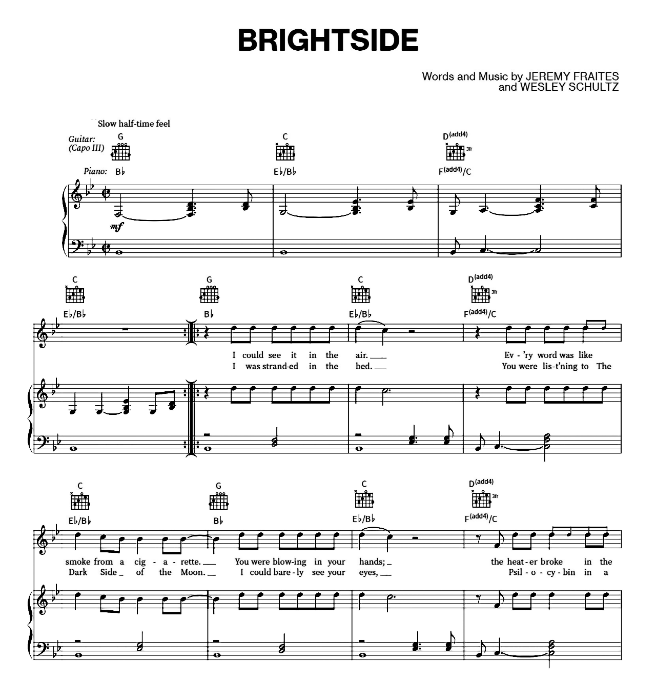 Brightside sheet music