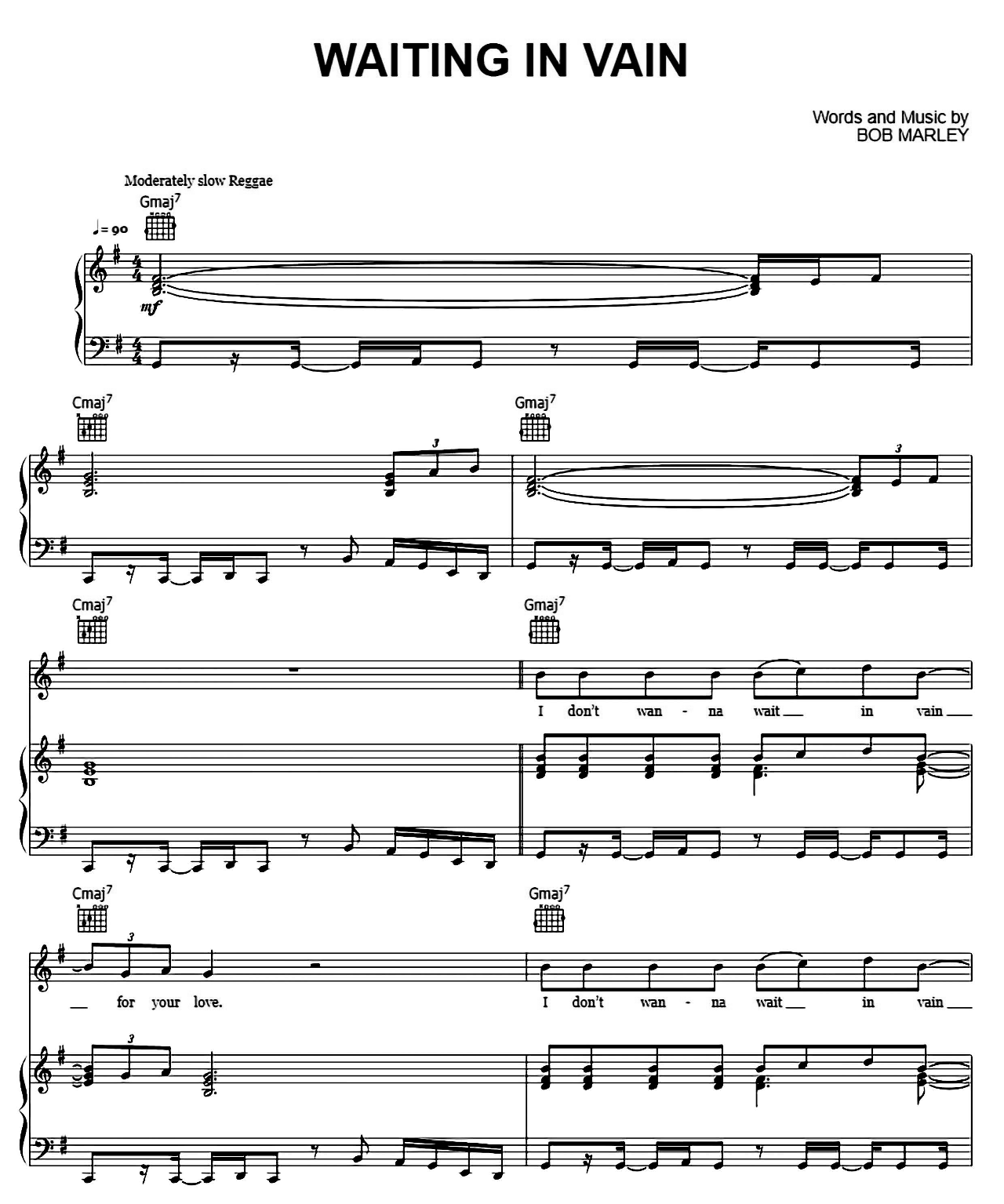 Waiting In Vain sheet music