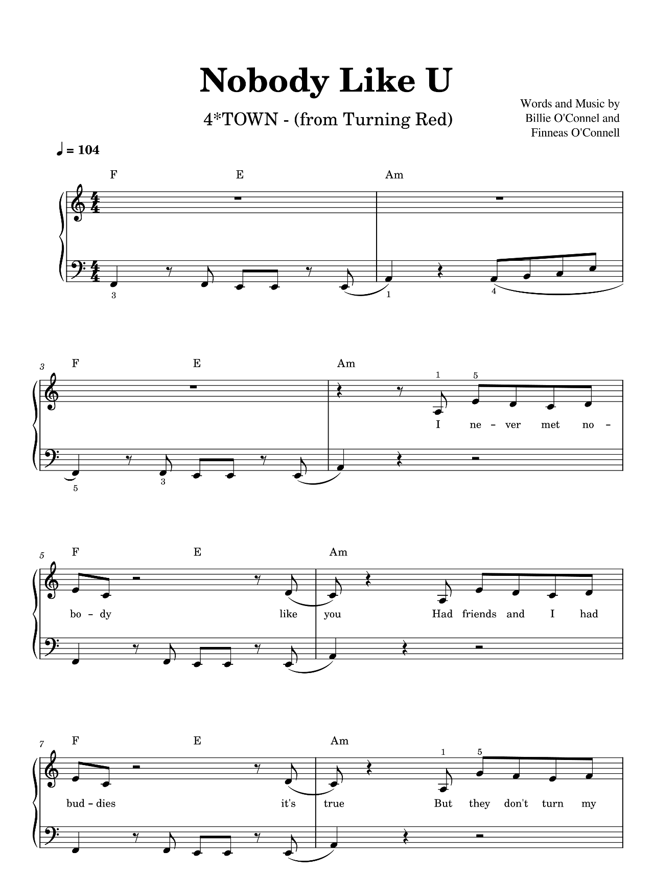 Nobody Like U (from Turning Red) sheet music