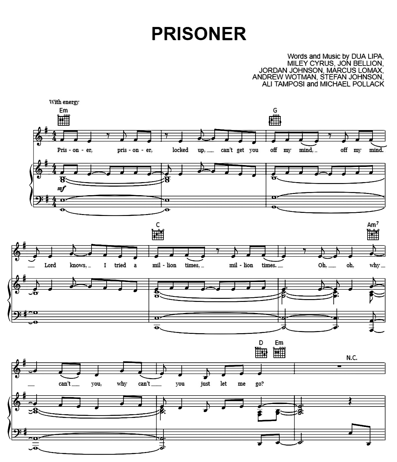 Prisoner sheet music