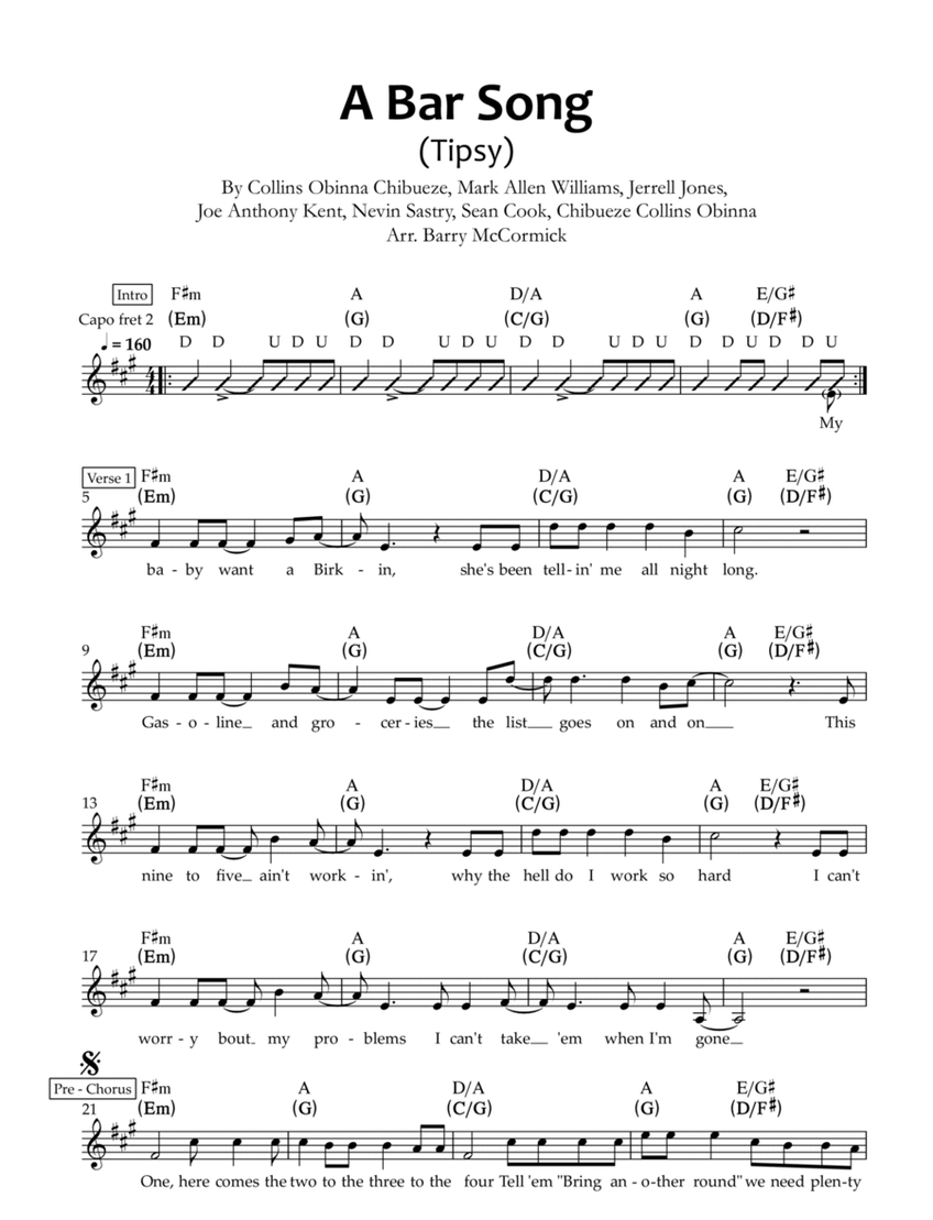 A Bar Song Tipsy sheet music