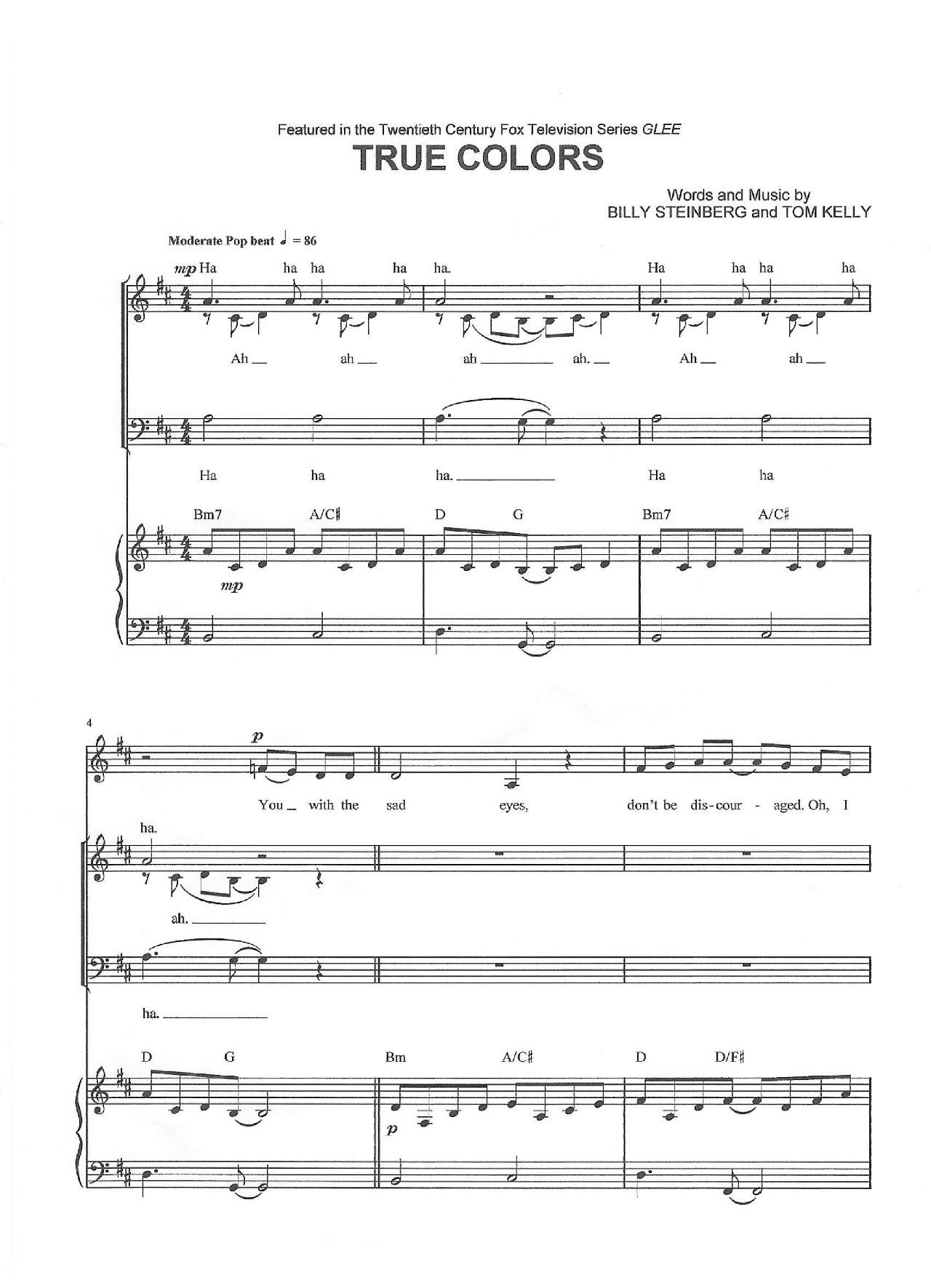 True Colors (Glee Version) sheet music