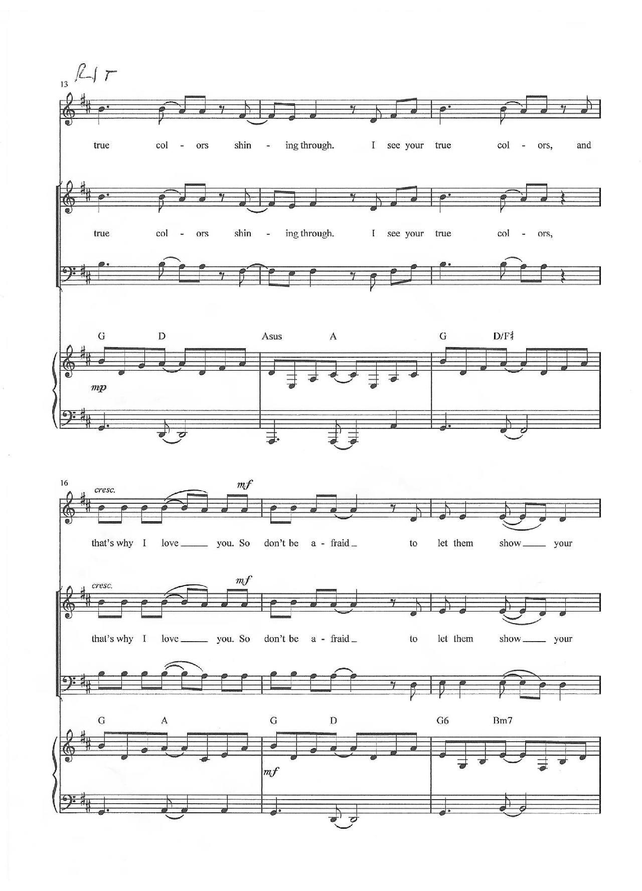 True Colors (Glee Version) sheet music 3