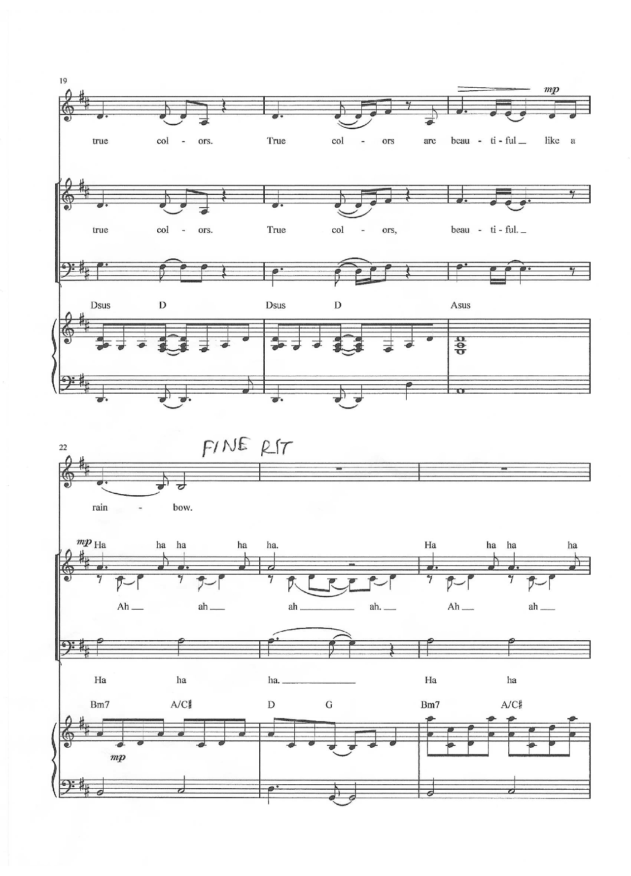 True Colors (Glee Version) sheet music 4